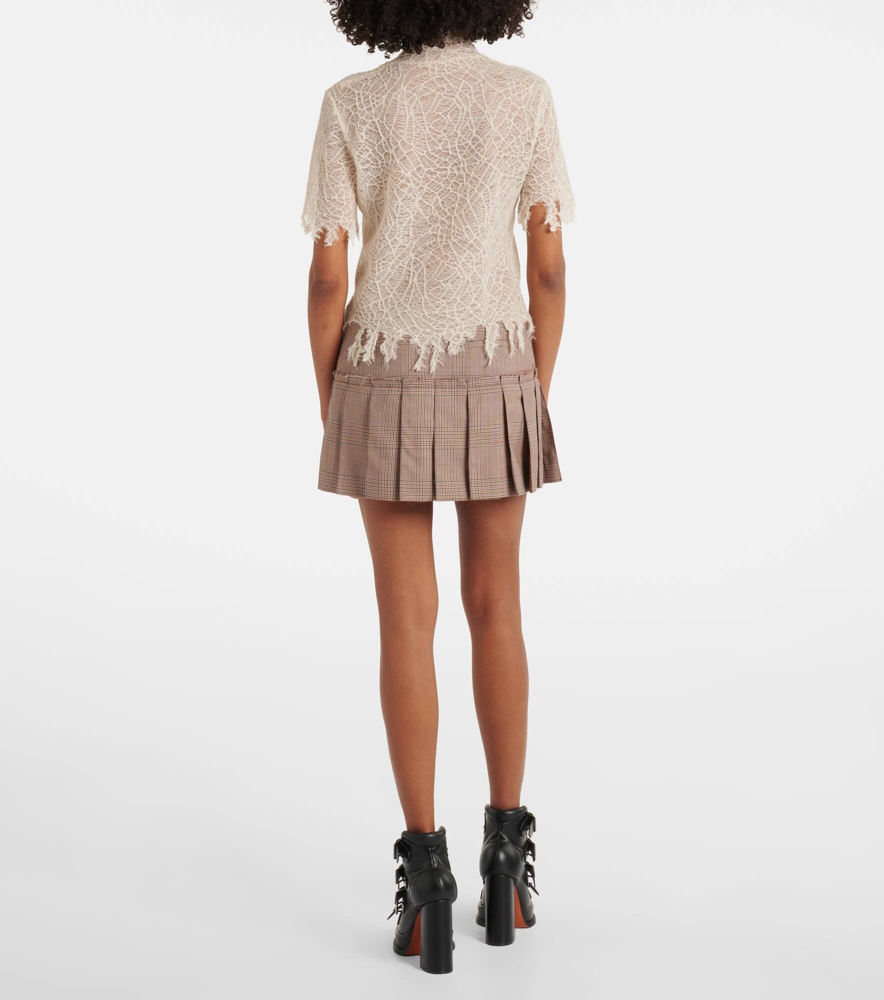 Distressed cotton and silk lace top - 3