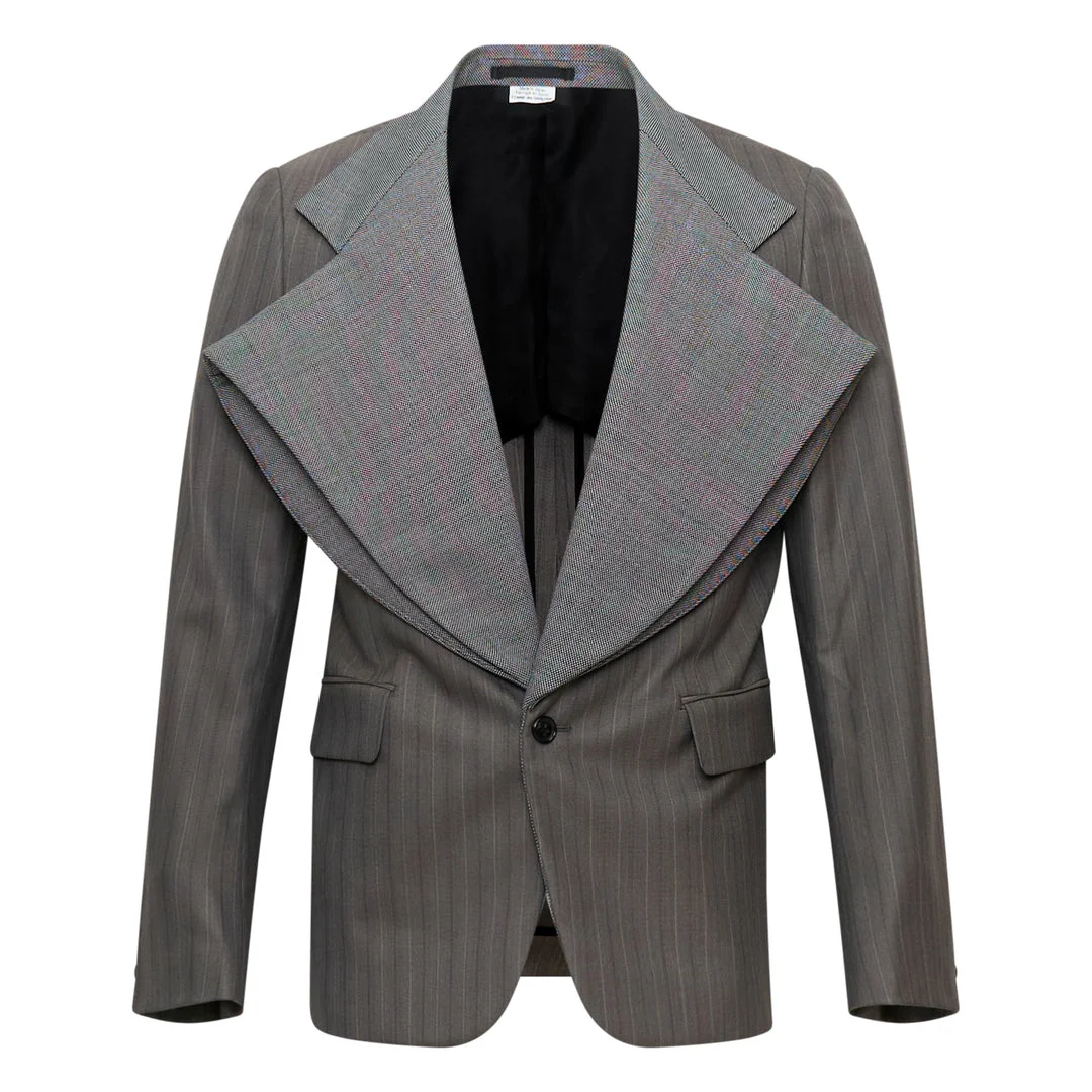 Wool Alternate Stripe x Houndstooth Blazer - 1