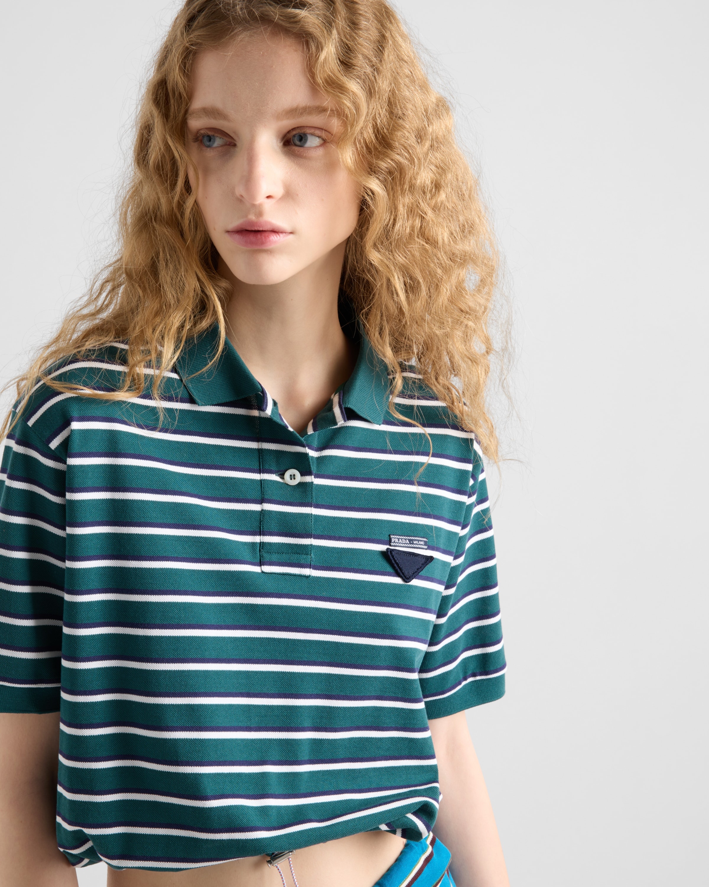 Cropped striped piqué polo shirt - 4
