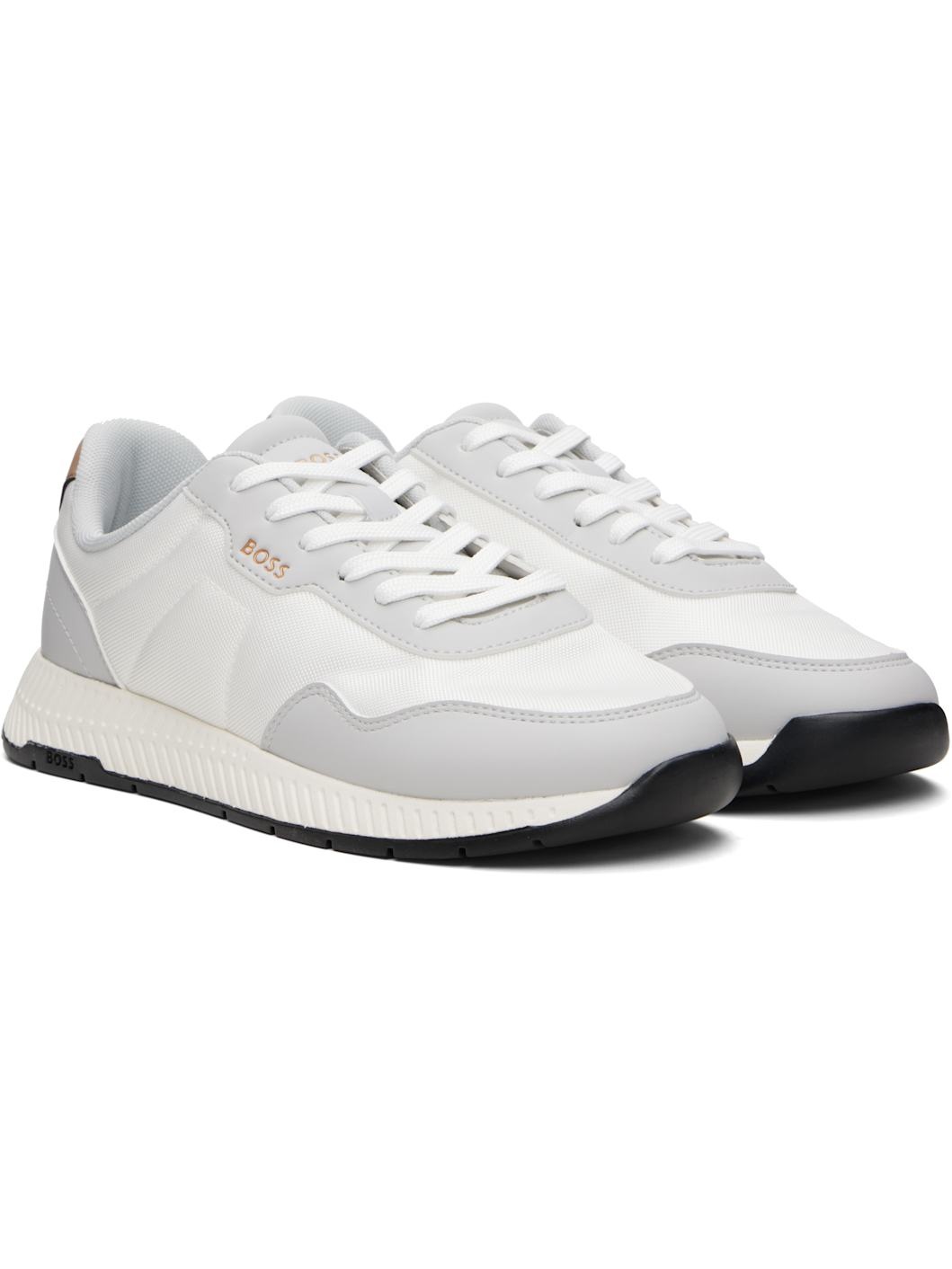White & Gray Textured Uppers Low-Top Sneakers - 4