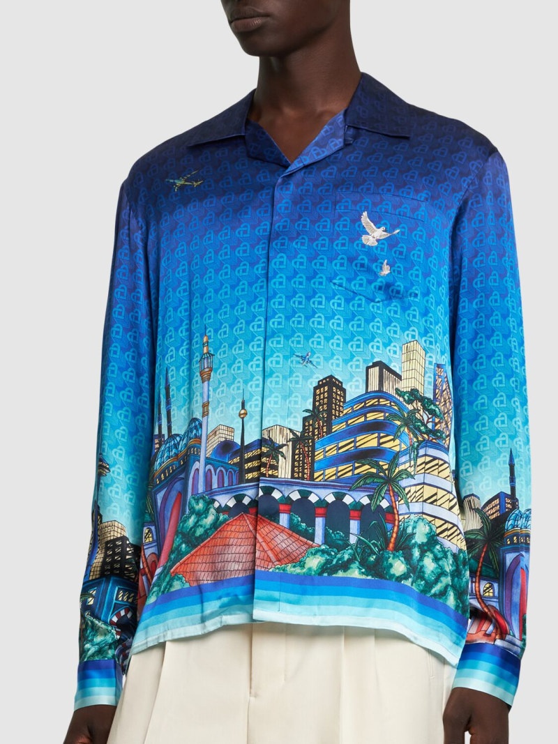 Night View print silk twill shirt - 3