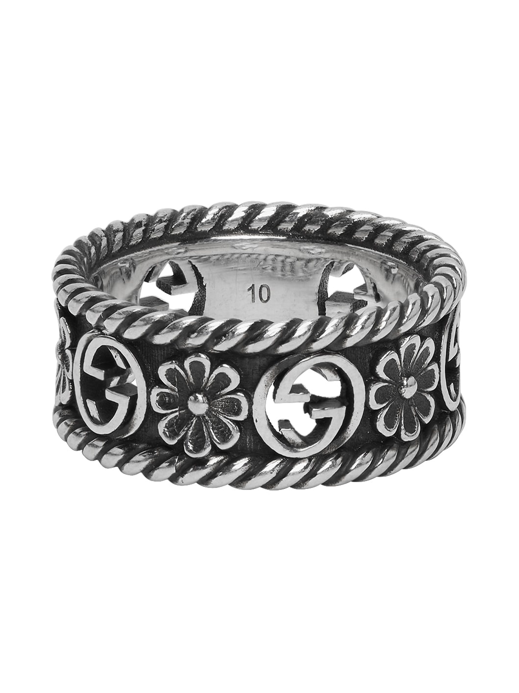 Silver Interlocking G Flower Ring - 1