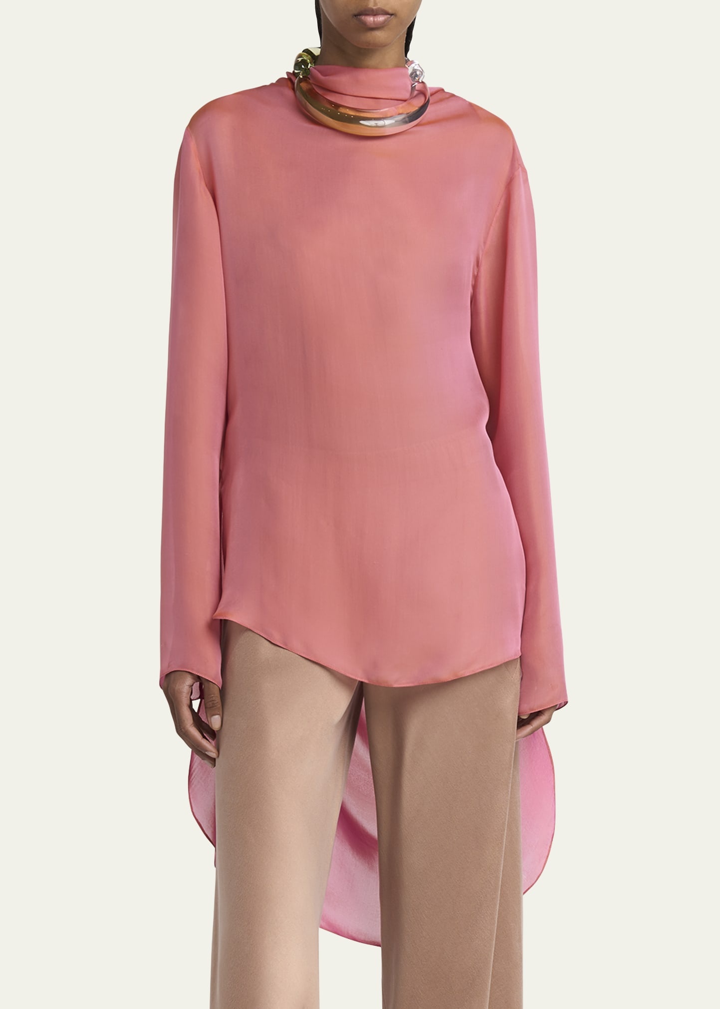 Iridescent Chiffon Cowl Backless Tunic - 4