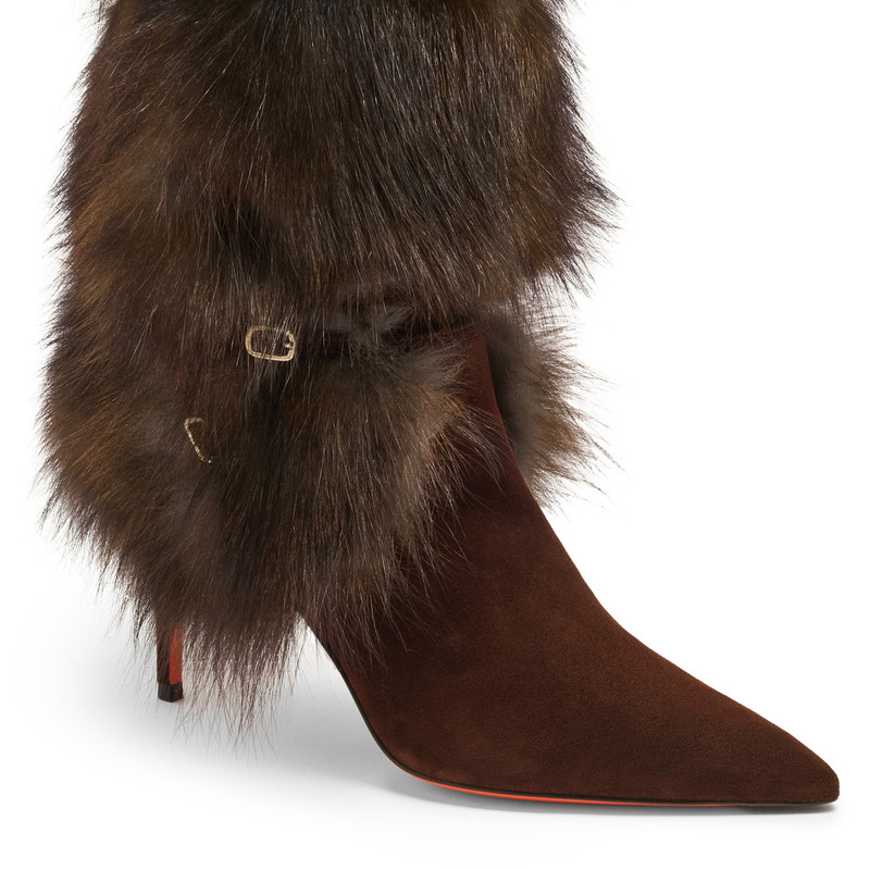 Women's dark brown leather and fox high-heel boot 6