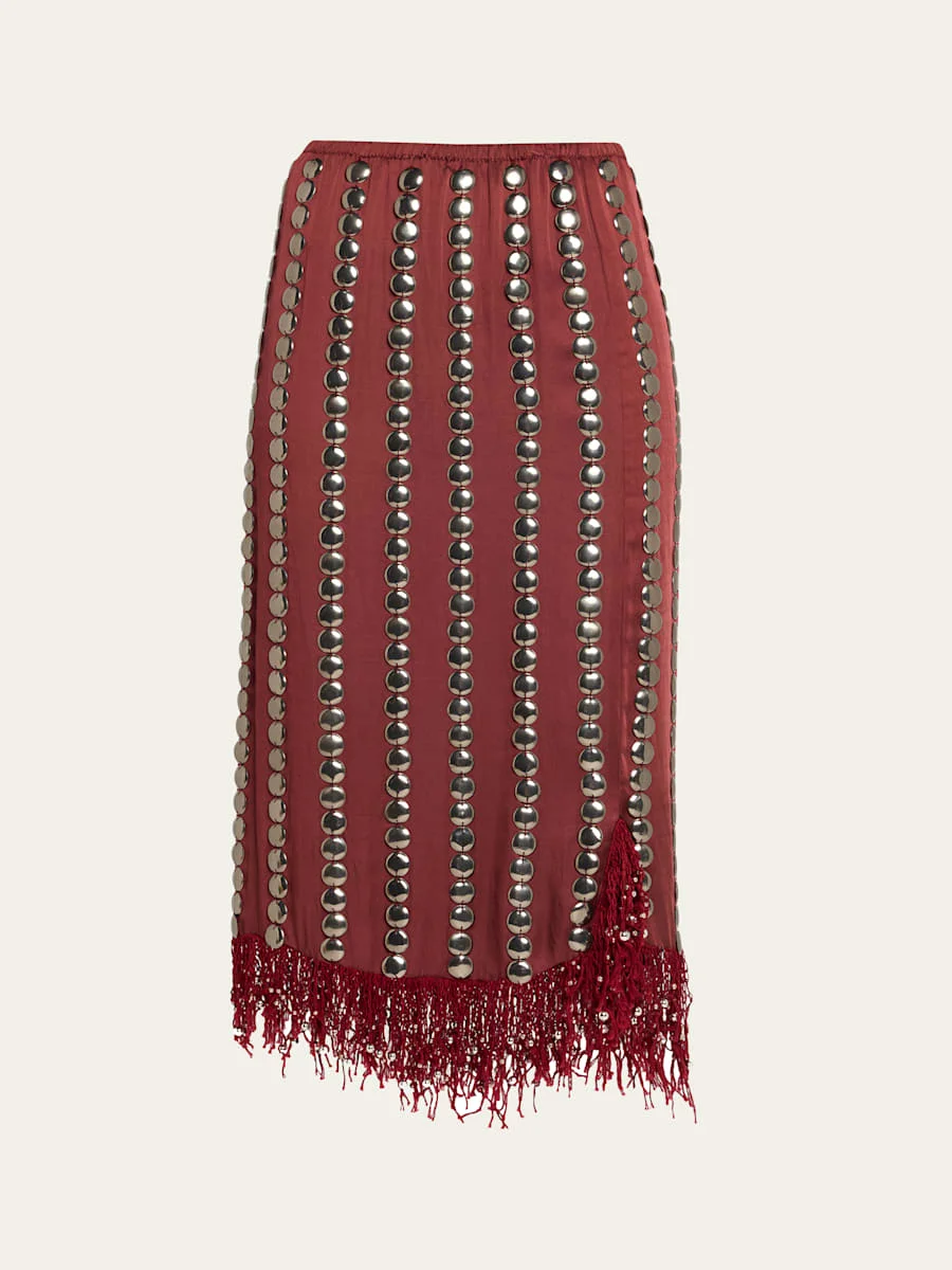 Coverly Embellished Fringe Midi Skirt - 1