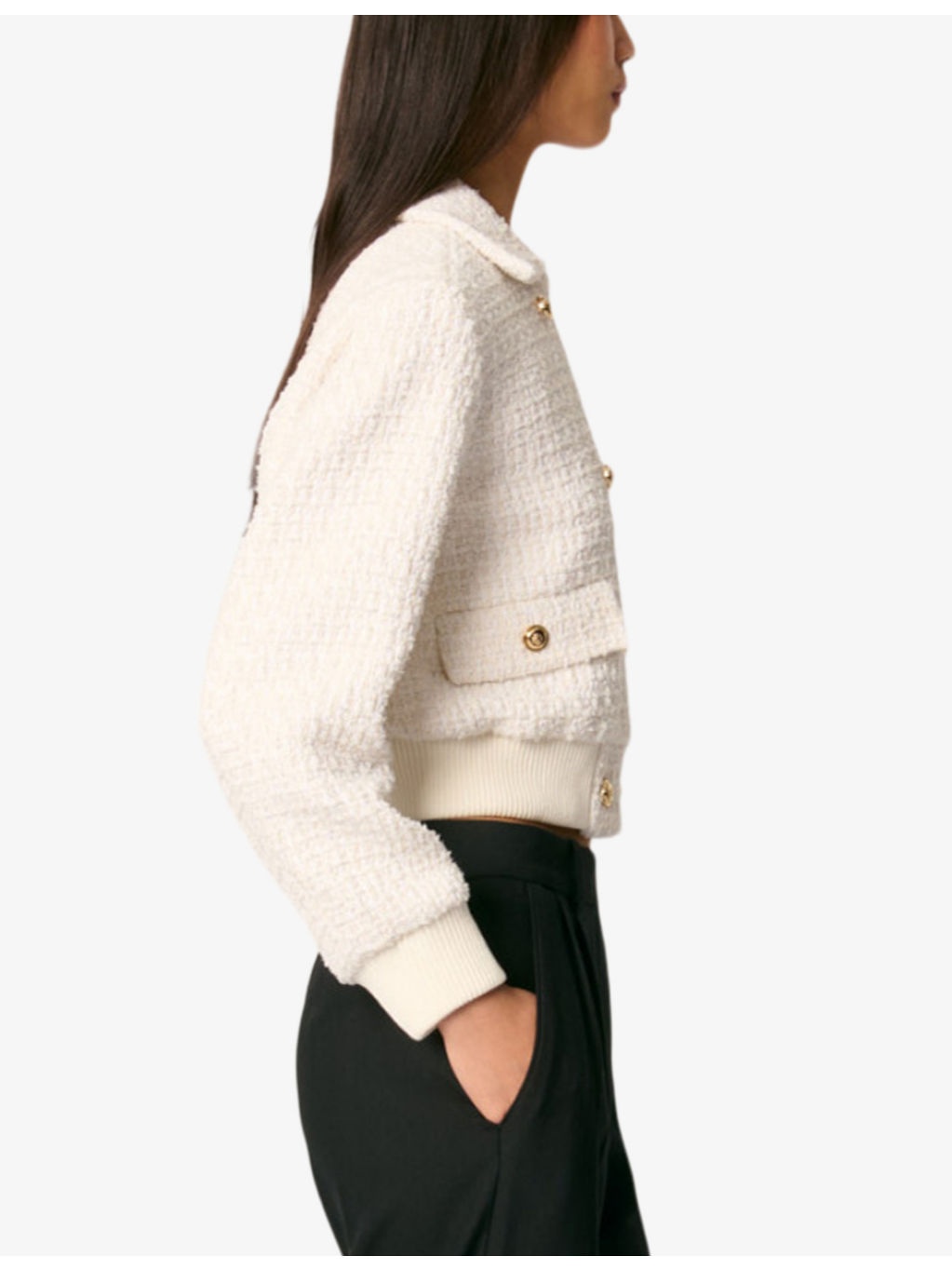 Button-down ribbed-hem tweed jacket - 3