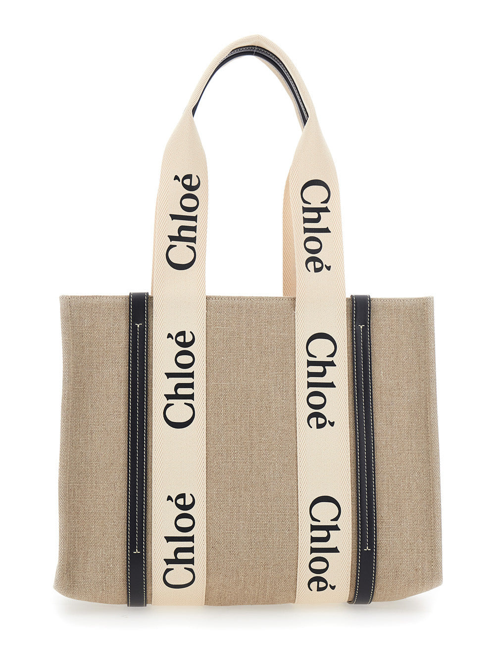 Chloé Women 'Medium Woody' Beige Handbag With Logo Lettering On The Front In Linen Woman - 4
