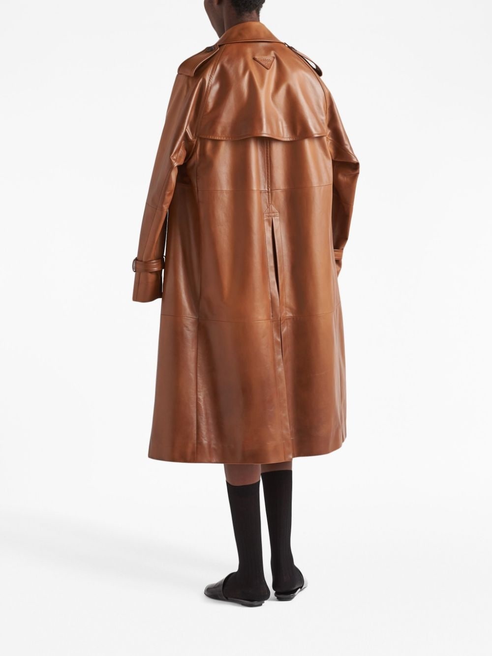 double-breasted leather coat - 4