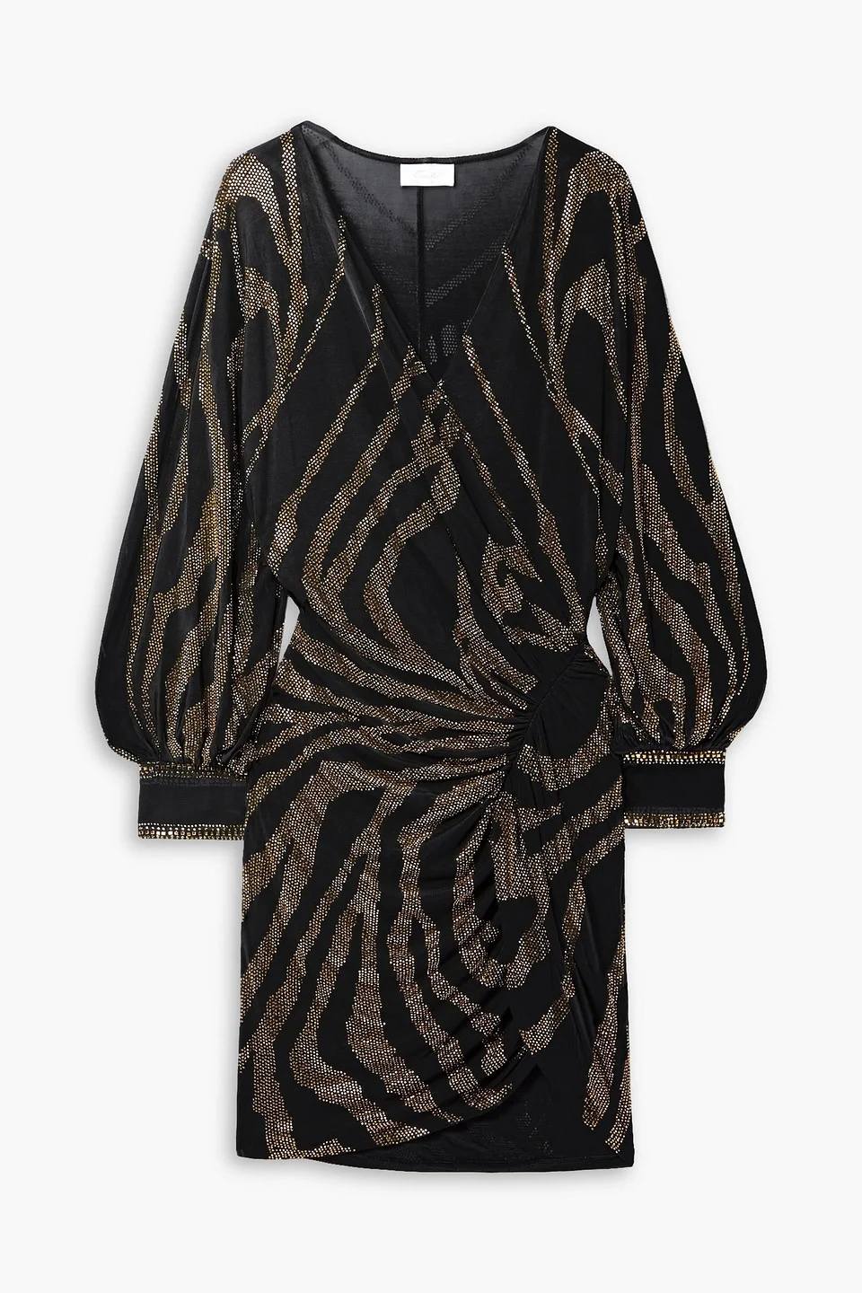 Ruched wrap-effect crystal-embellished stretch-jersey mini dress - 1