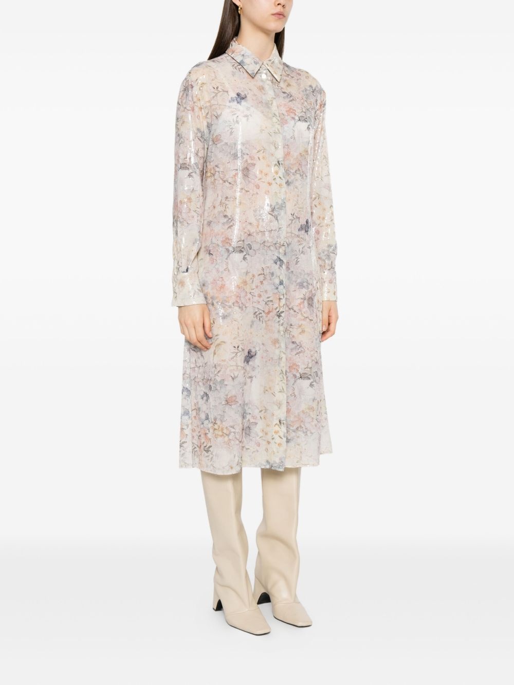 sequin floral shirt midi day dress - 3
