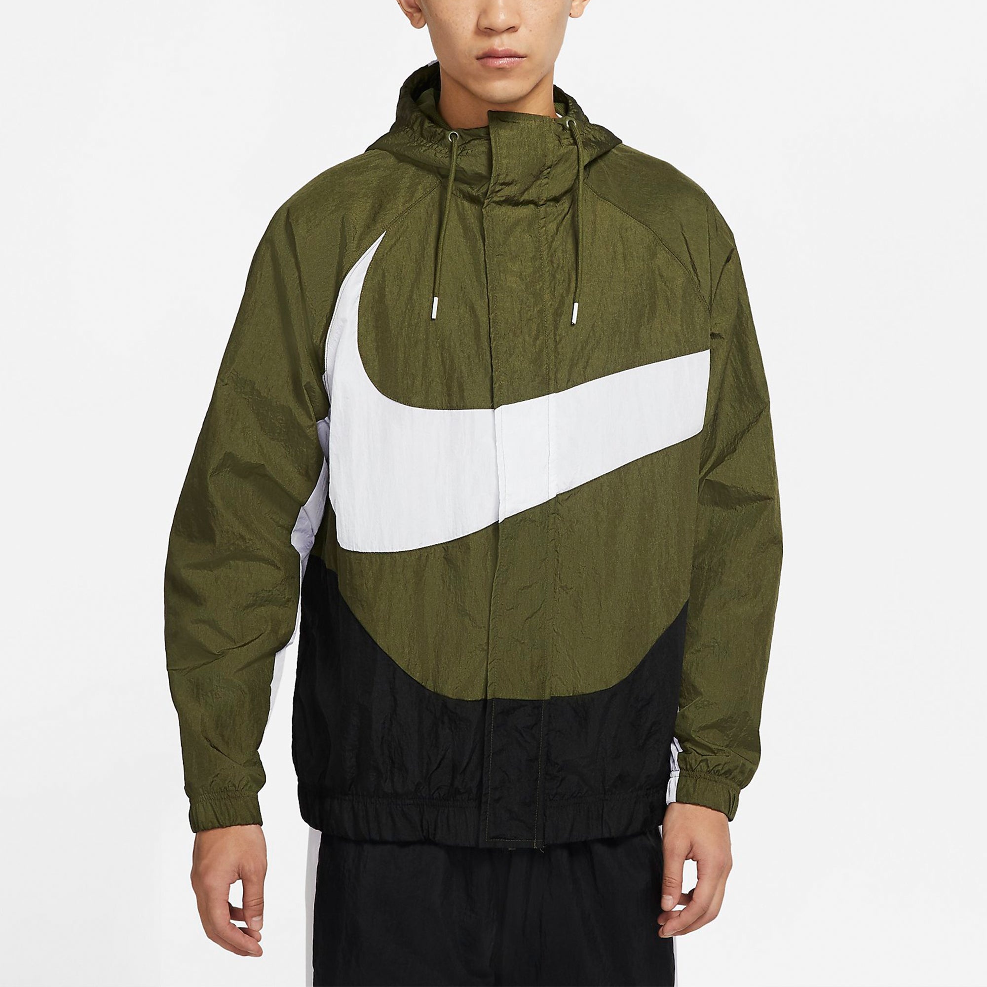 Men's Nike Sportswear Swoosh Large Logo Printing Hooded Woven Jacket Autumn Olive Green DD5968-326 - 4