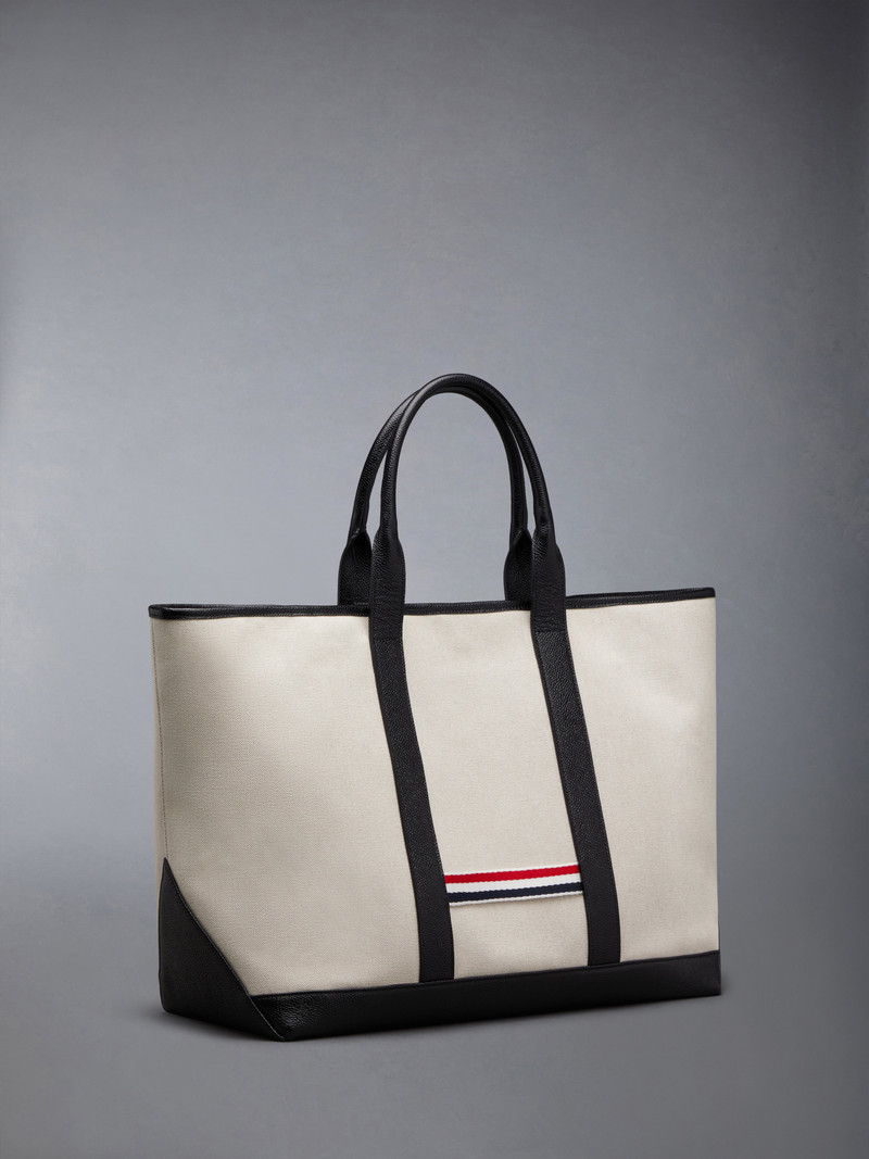 Thom Browne COTTON CANVAS LEATHER MEDIUM TOOL TOTE outlook