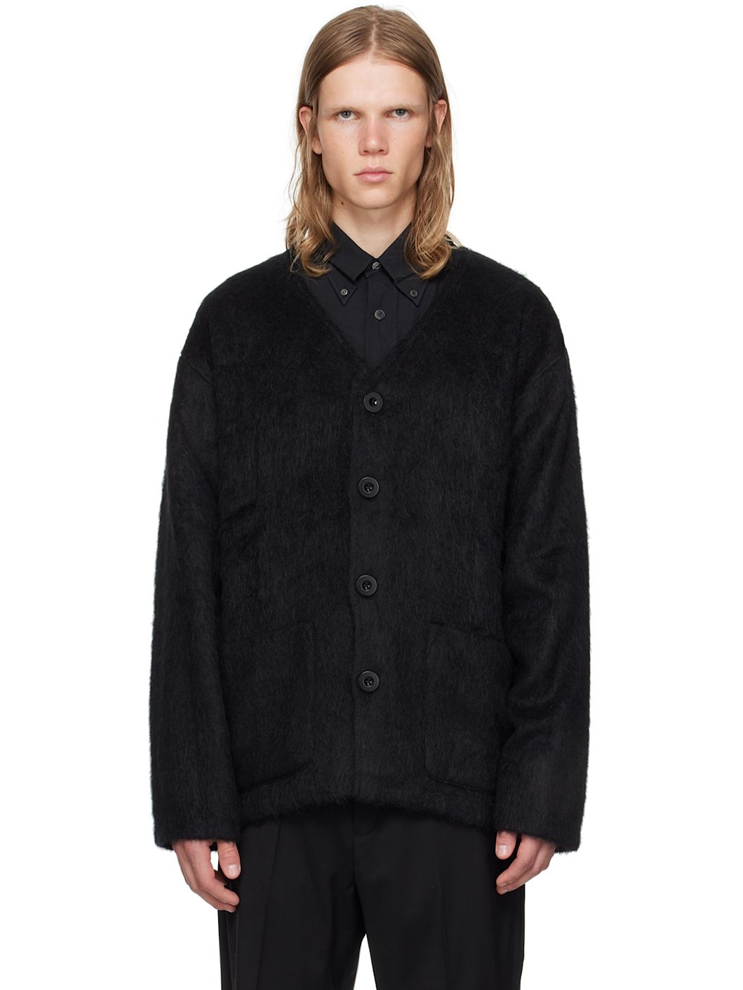 Black Shag Knit Cardigan - 1