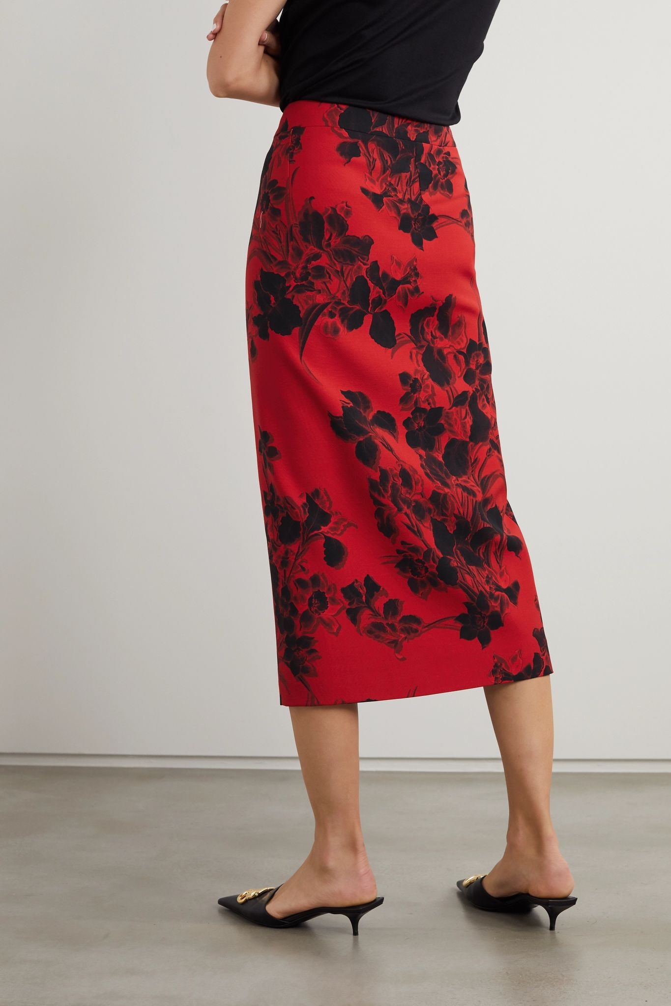 Floral-print wool-crepe midi skirt - 3