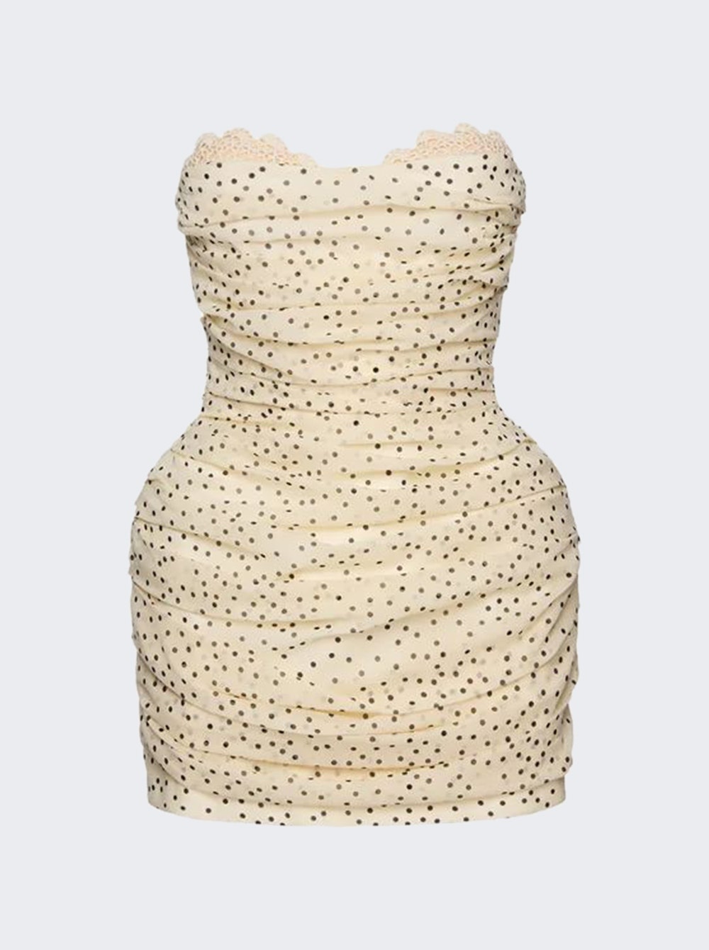 Strapless Ruched Dots Mini Dress Cream - 1