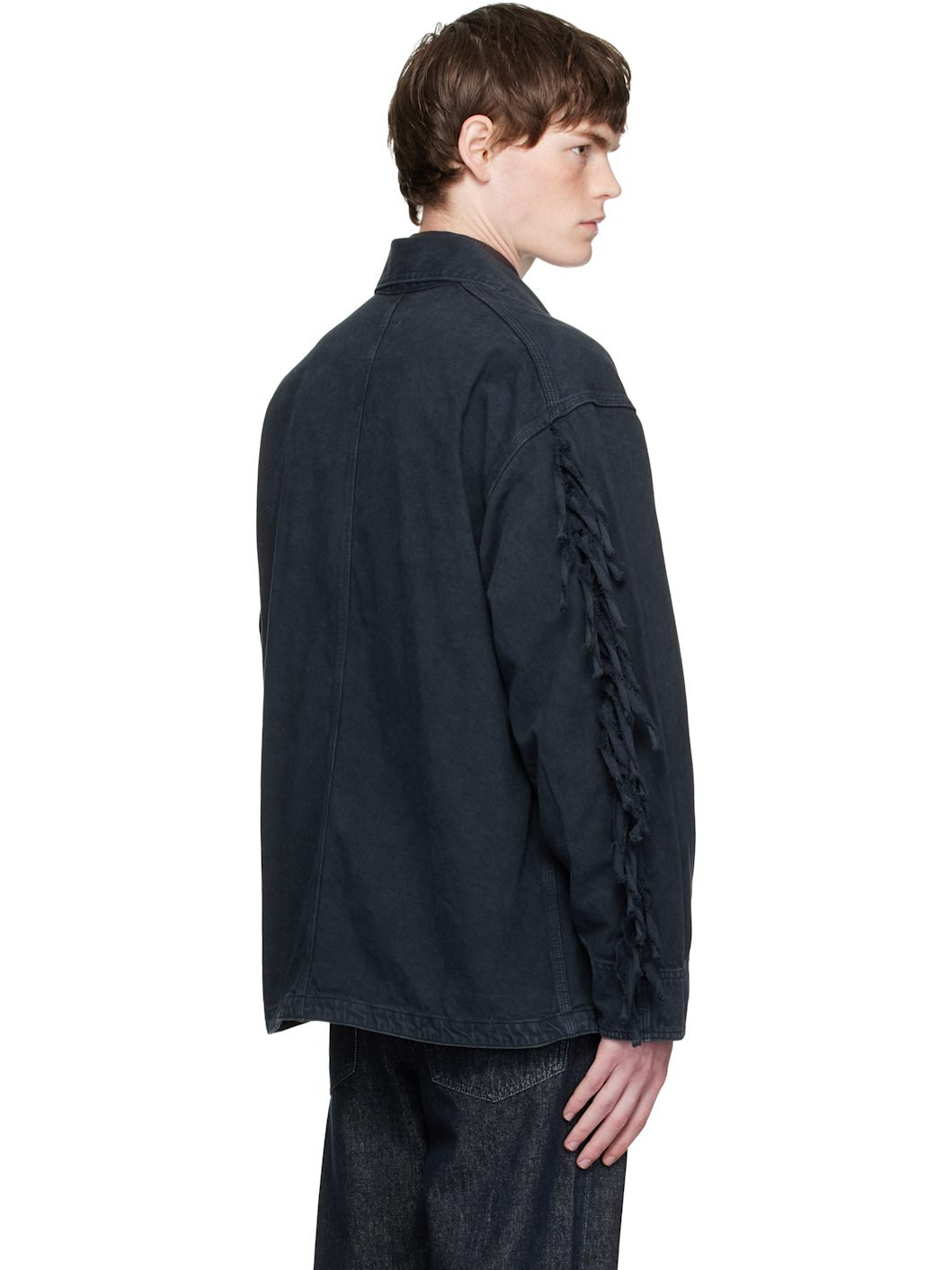 Black Fringed Denim Jacket - 3
