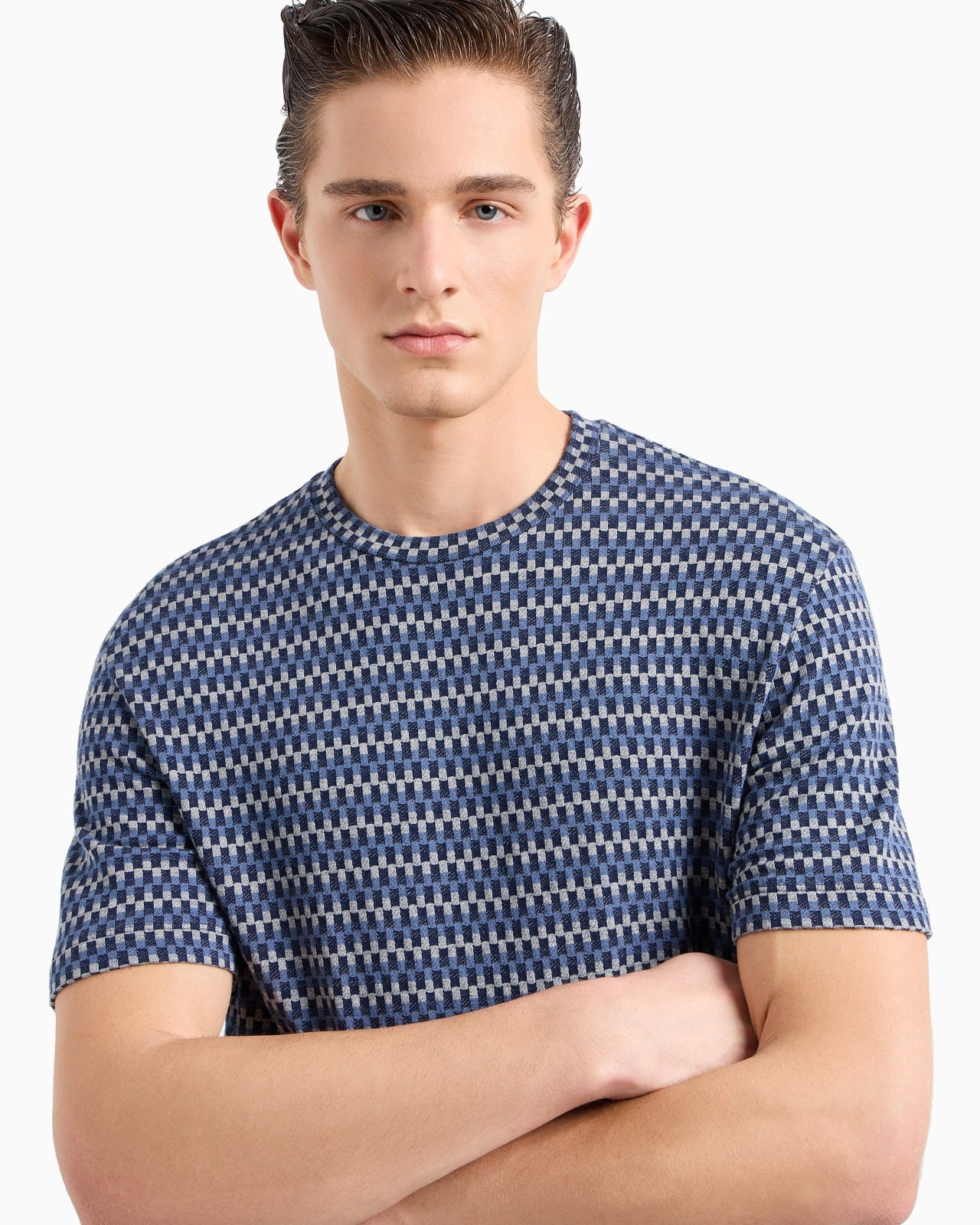 Stretch viscose jacquard jersey crew-neck T-shirt - 5