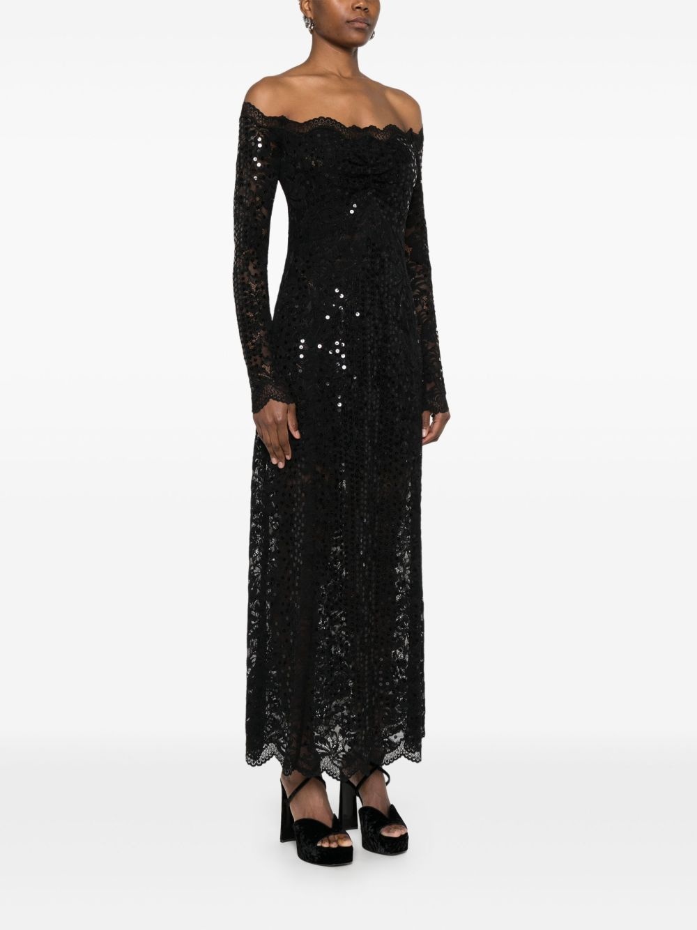 sequin-embroidered lace maxi dress - 3