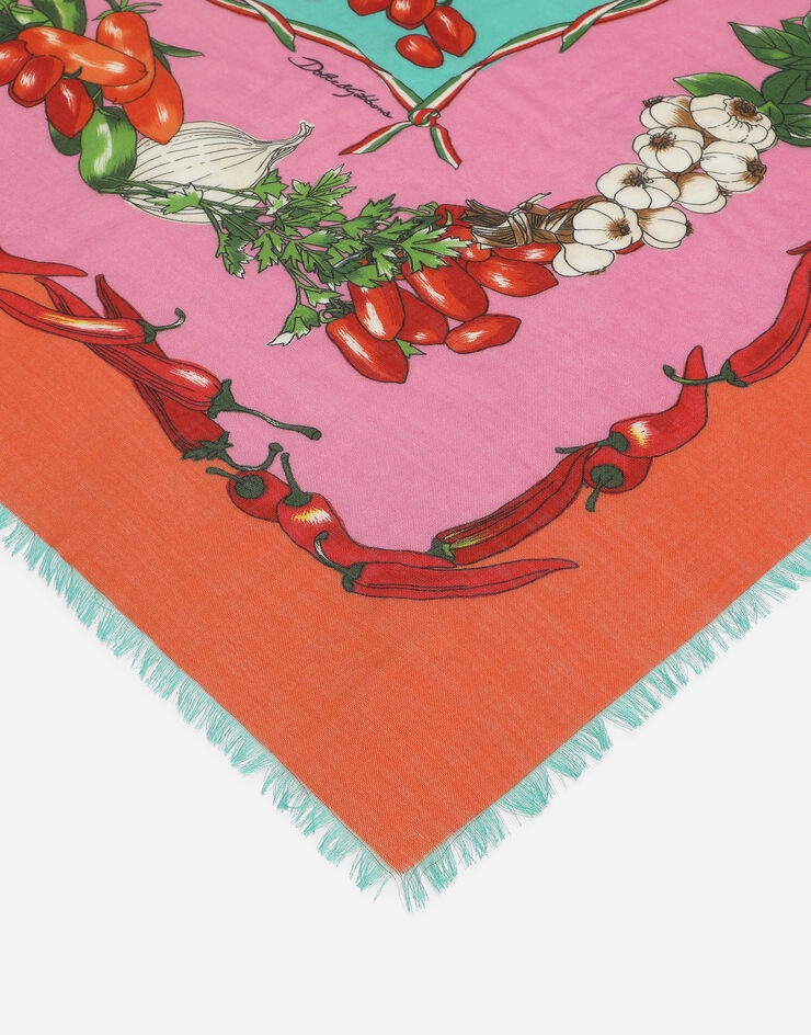 Large vegetable-print silk and cashmere scarf (140 x 140) - 3