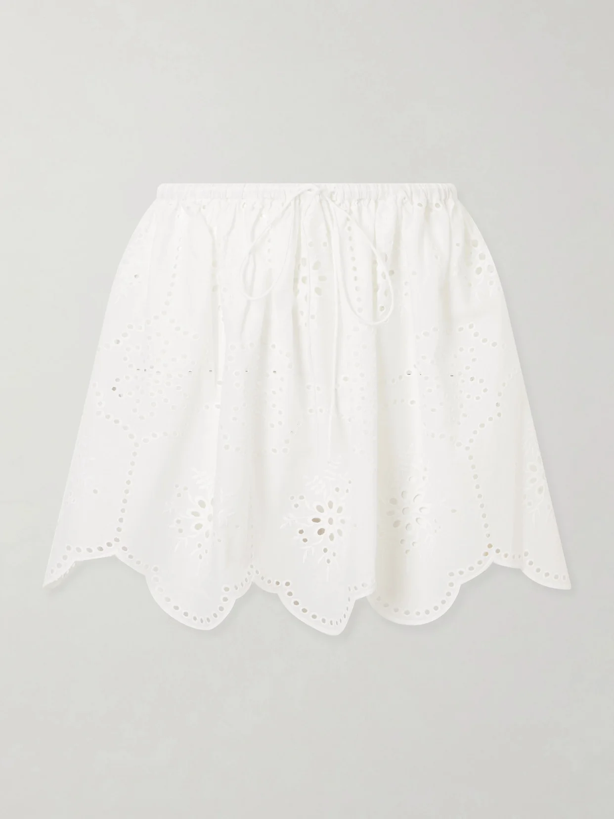 Scalloped Broderie Anglaise-trimmed Cotton Mini Skirt - 1