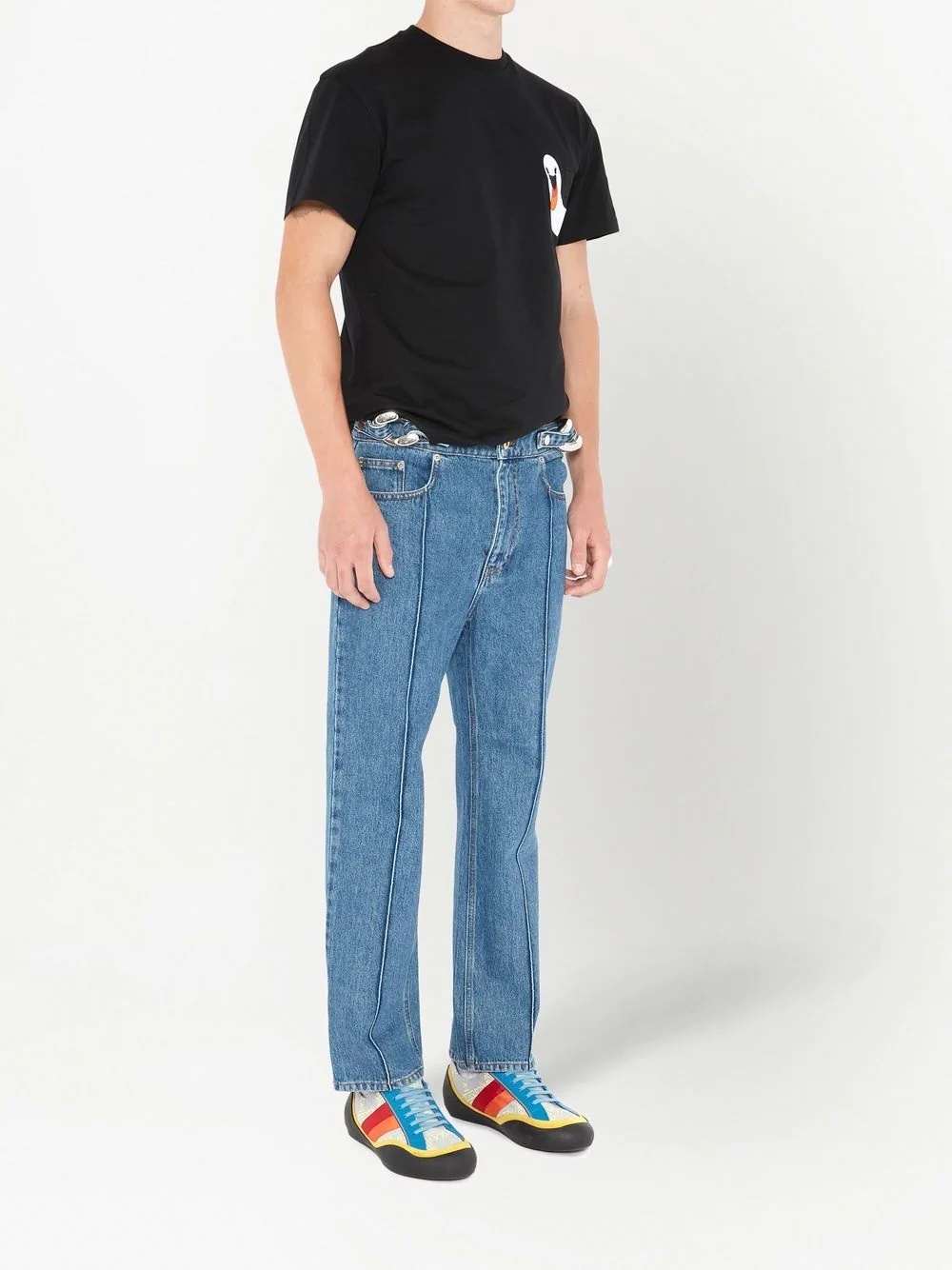 chain-link detailed straight-leg jeans - 3