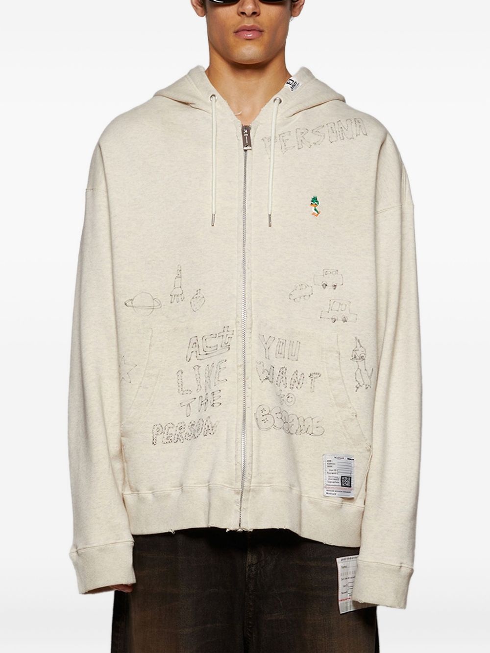 distressed zip-up hoodie - 3