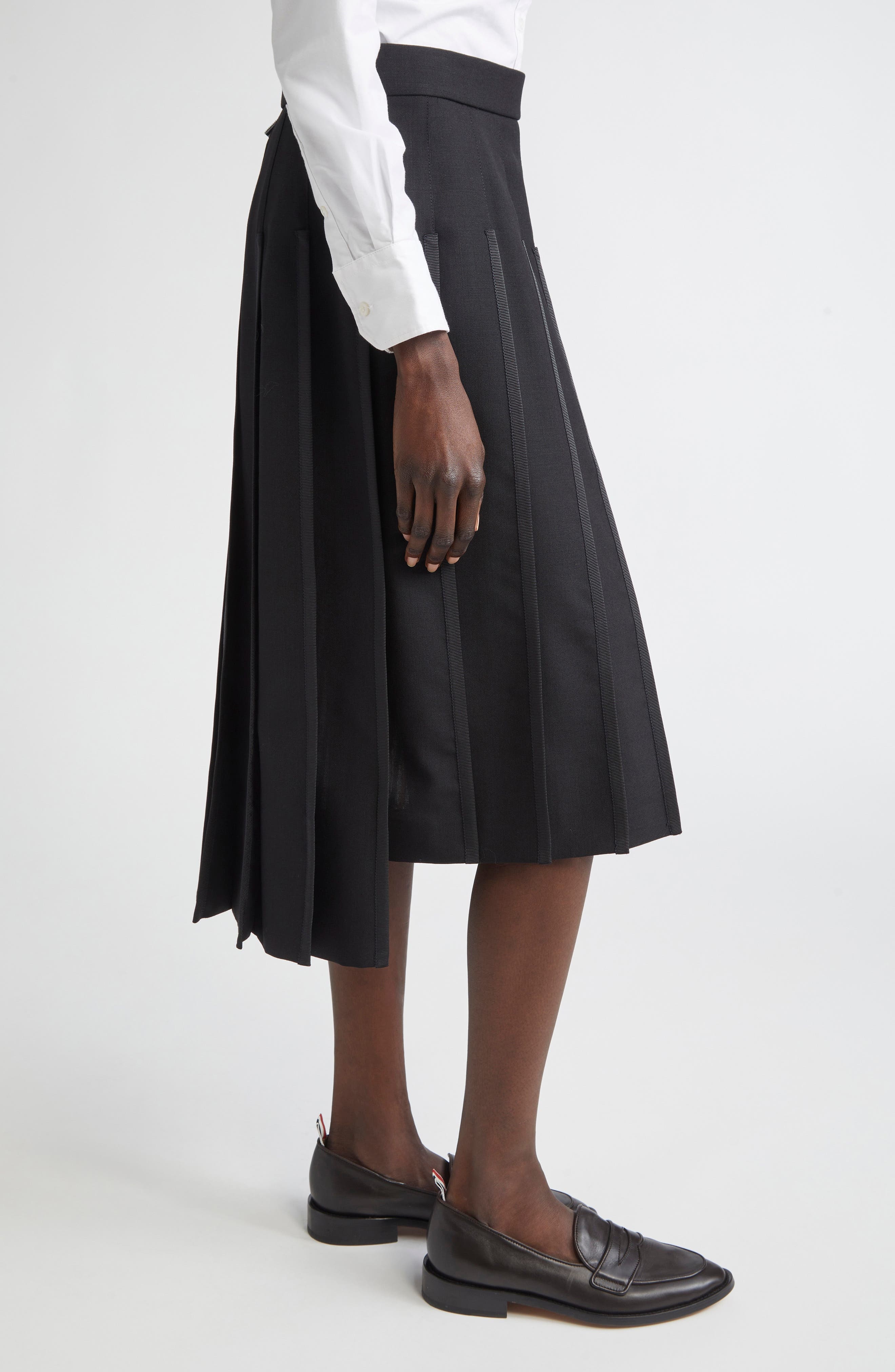 Thom Browne Classic Tipping Pleated Wool Skirt in Black at Nordstrom - 4