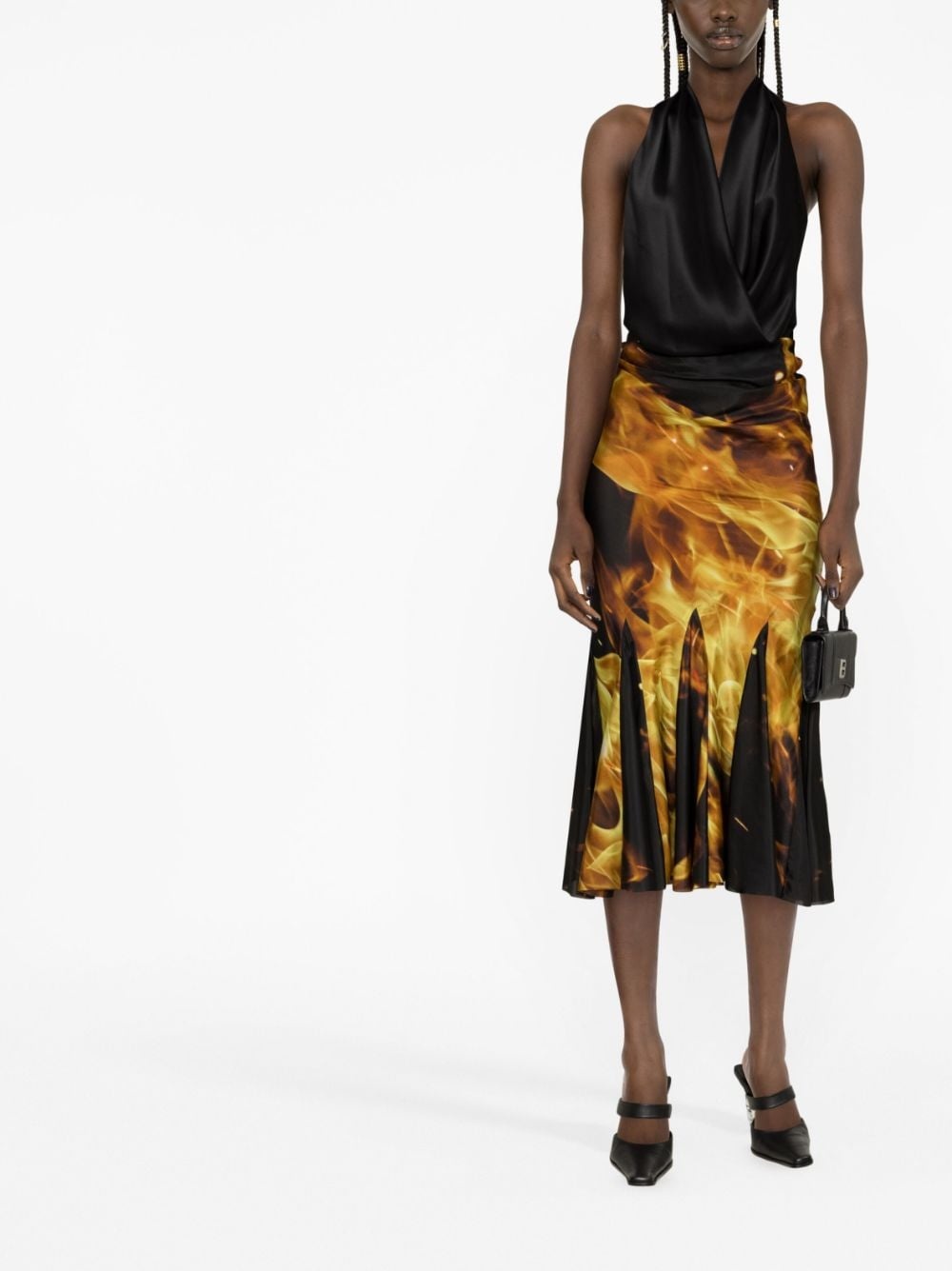 fire-print draped midi skirt - 2