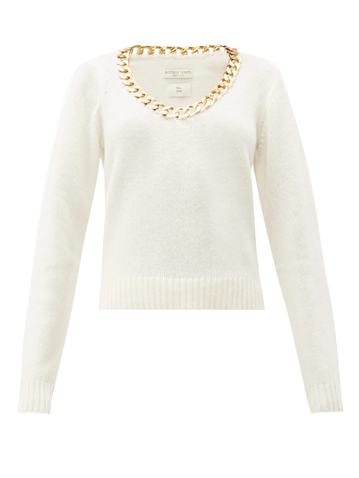 Chain-trim scoop-neck wool sweater - 1