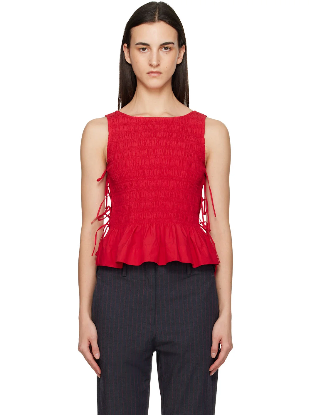 Red Cotton Smock Tie Camisole - 1