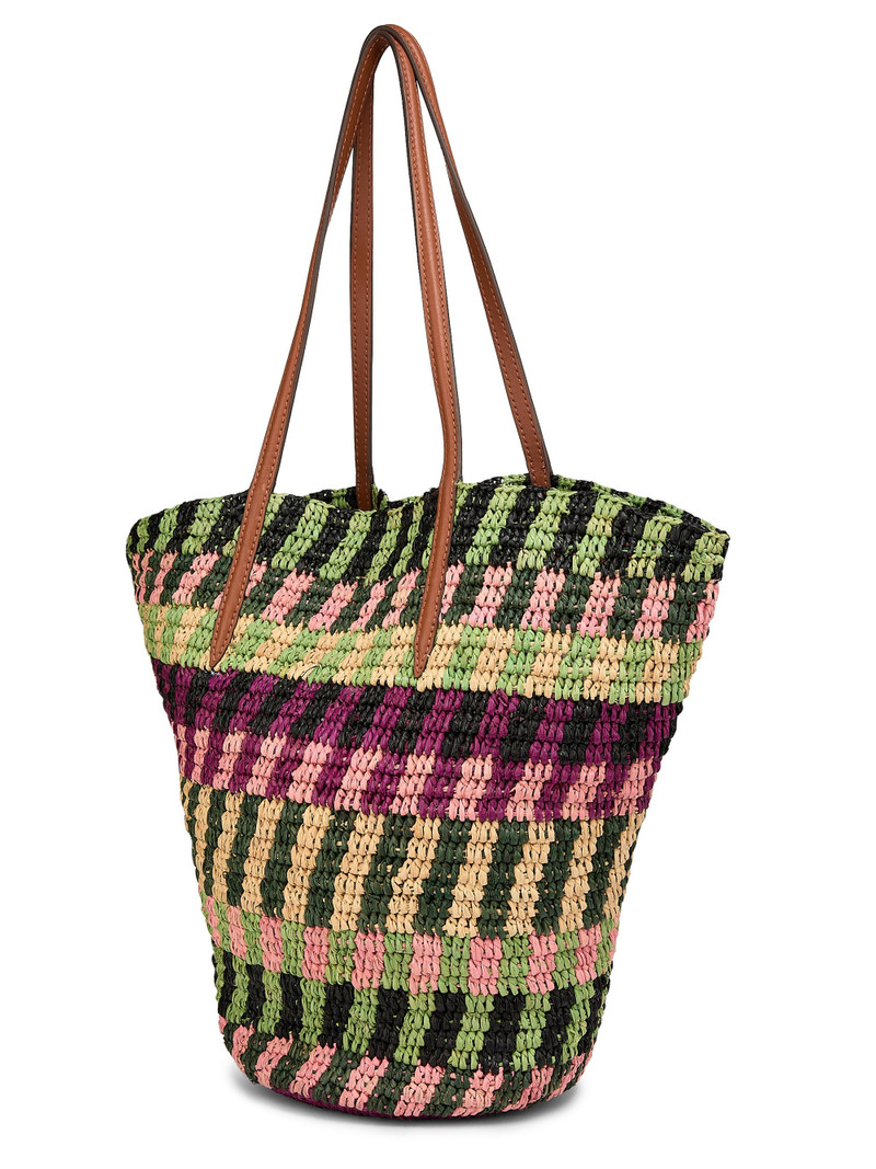 Women's Striped Raffia Tote Bag - Berry 3