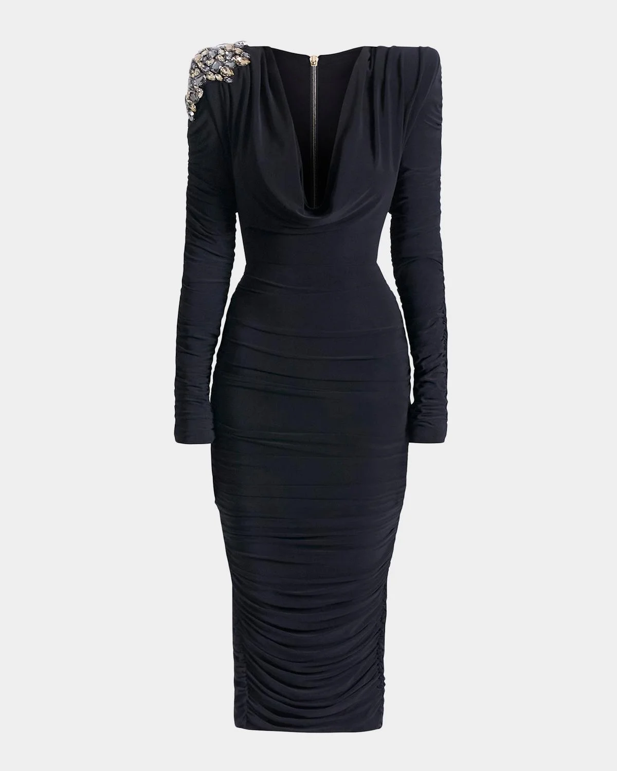 Lustris Embellished-Shoulder Jersey Midi Dress - 1