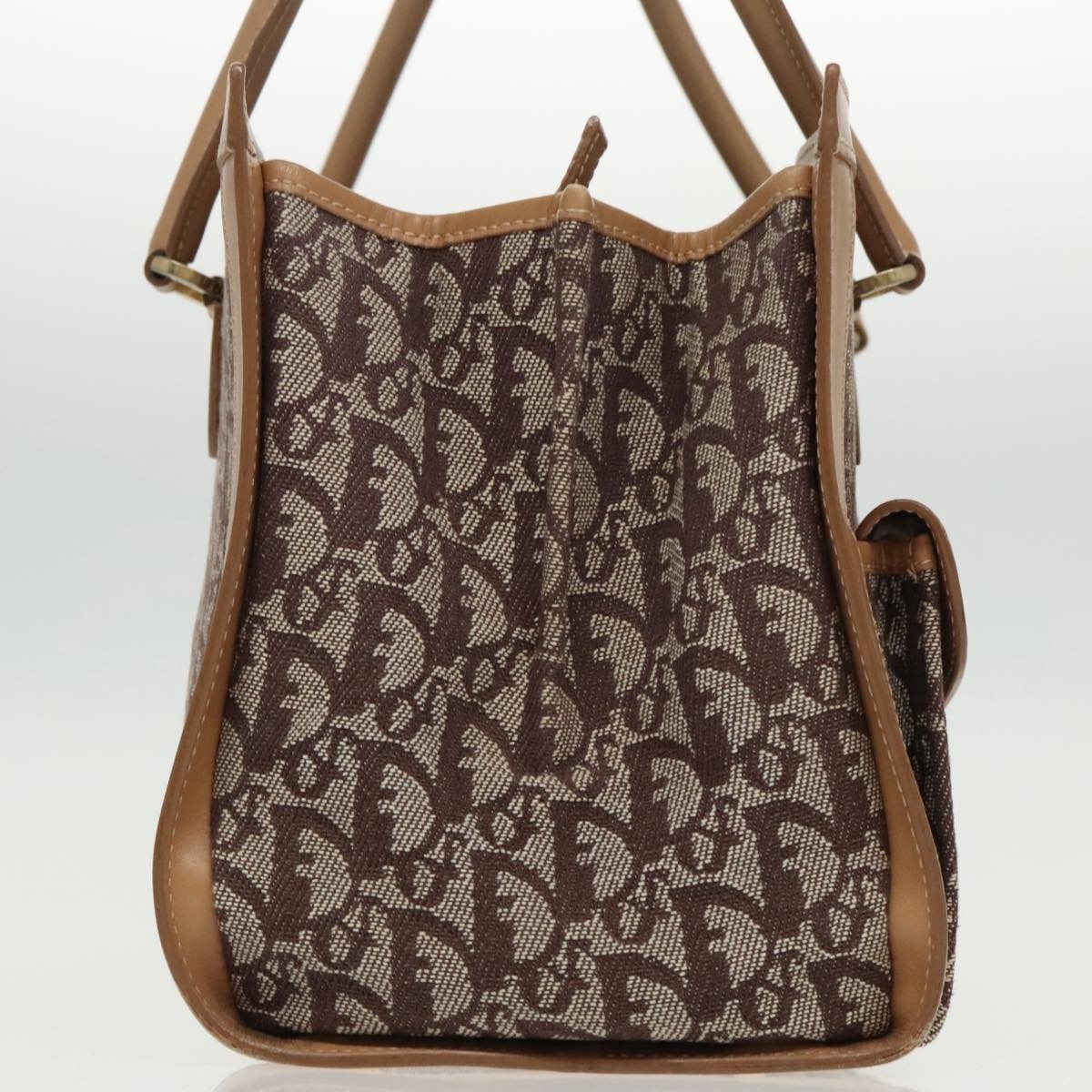 DIOR Trotter Canvas Hand Bag Beige Brown Gold - 4