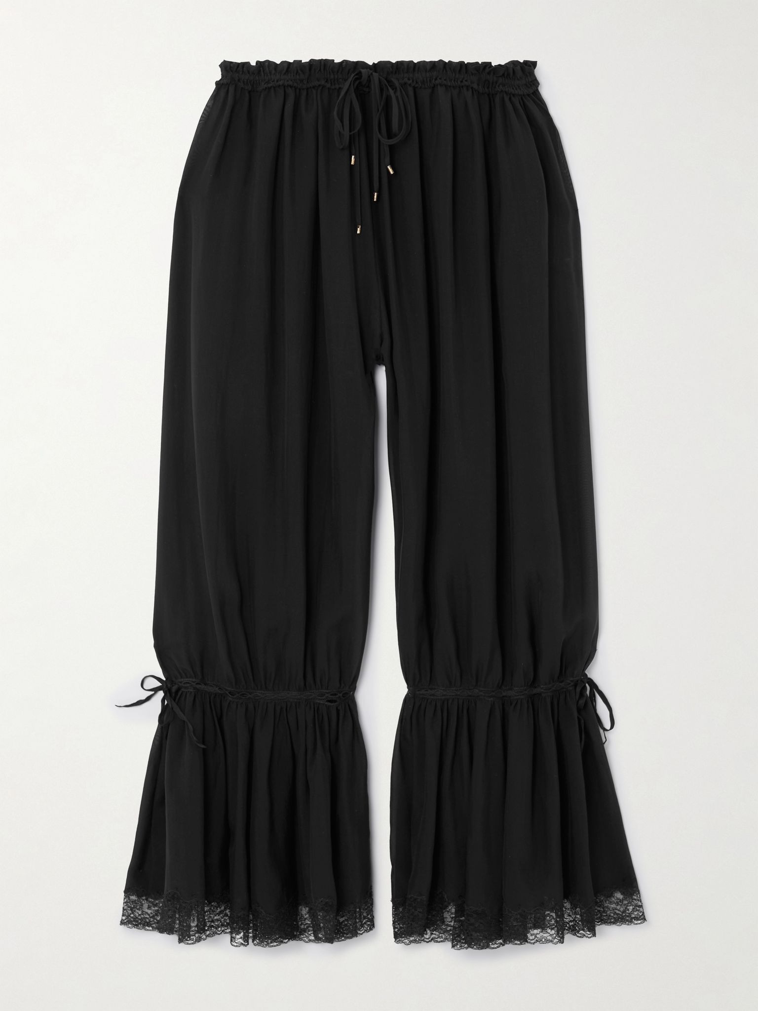 Lace-trimmed silk pants Black - 1