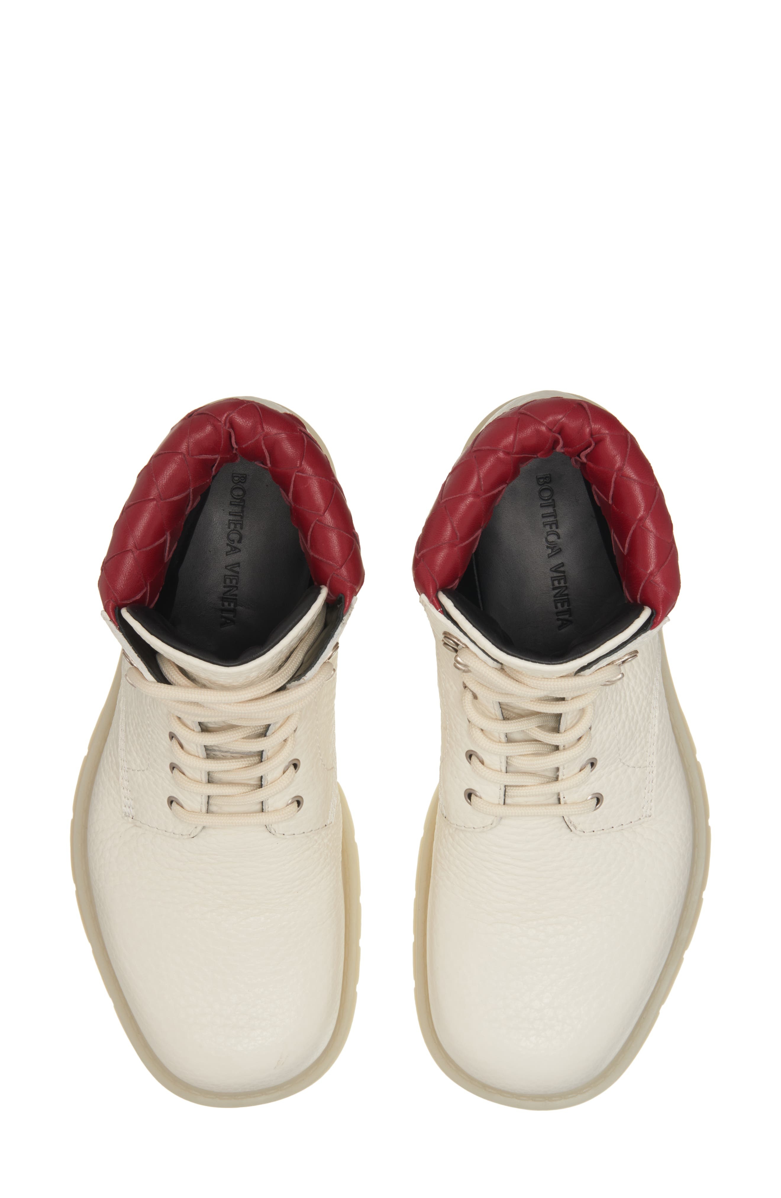 Bottega Veneta Haddock Lug Sole Lace-Up Boot in 8059 White/Deep Red at Nordstrom - 5