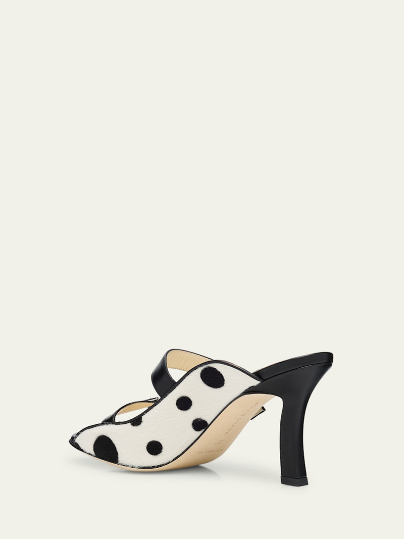 Manolo Blahnik Capbal Polka Dot Calf Hair Mule Sandals outlook