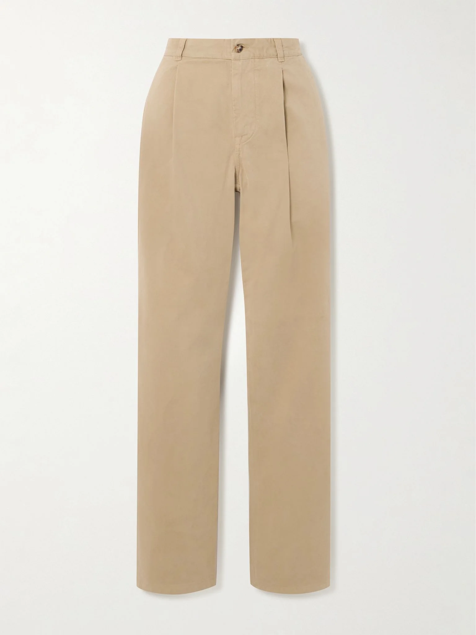 Fallon pleated brushed cotton-twill straight-leg pants Beige - 1