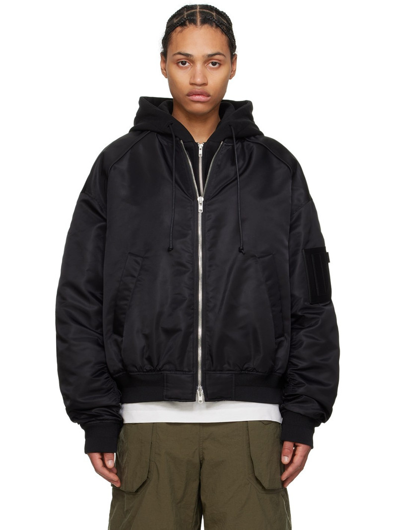 Black Detachable Hood Bomber Jacket 1