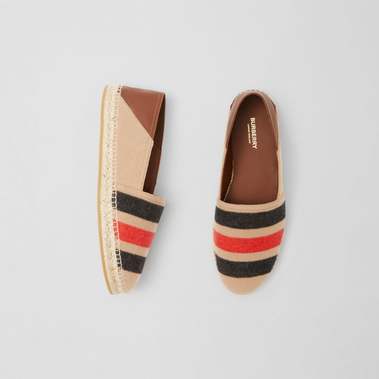 Stripe Detail Wool and Leather Espadrilles - 2