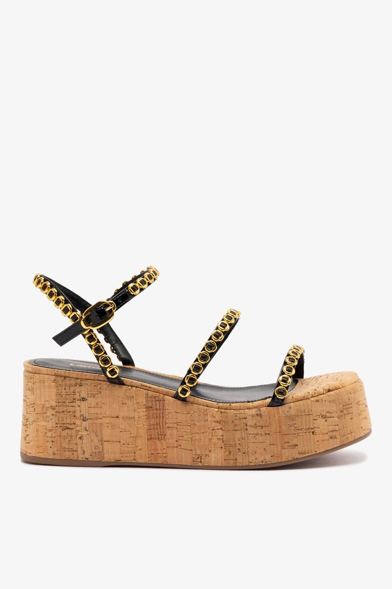 Gio Milanina Flatform In Black Patent Leather and Natural Cork 1