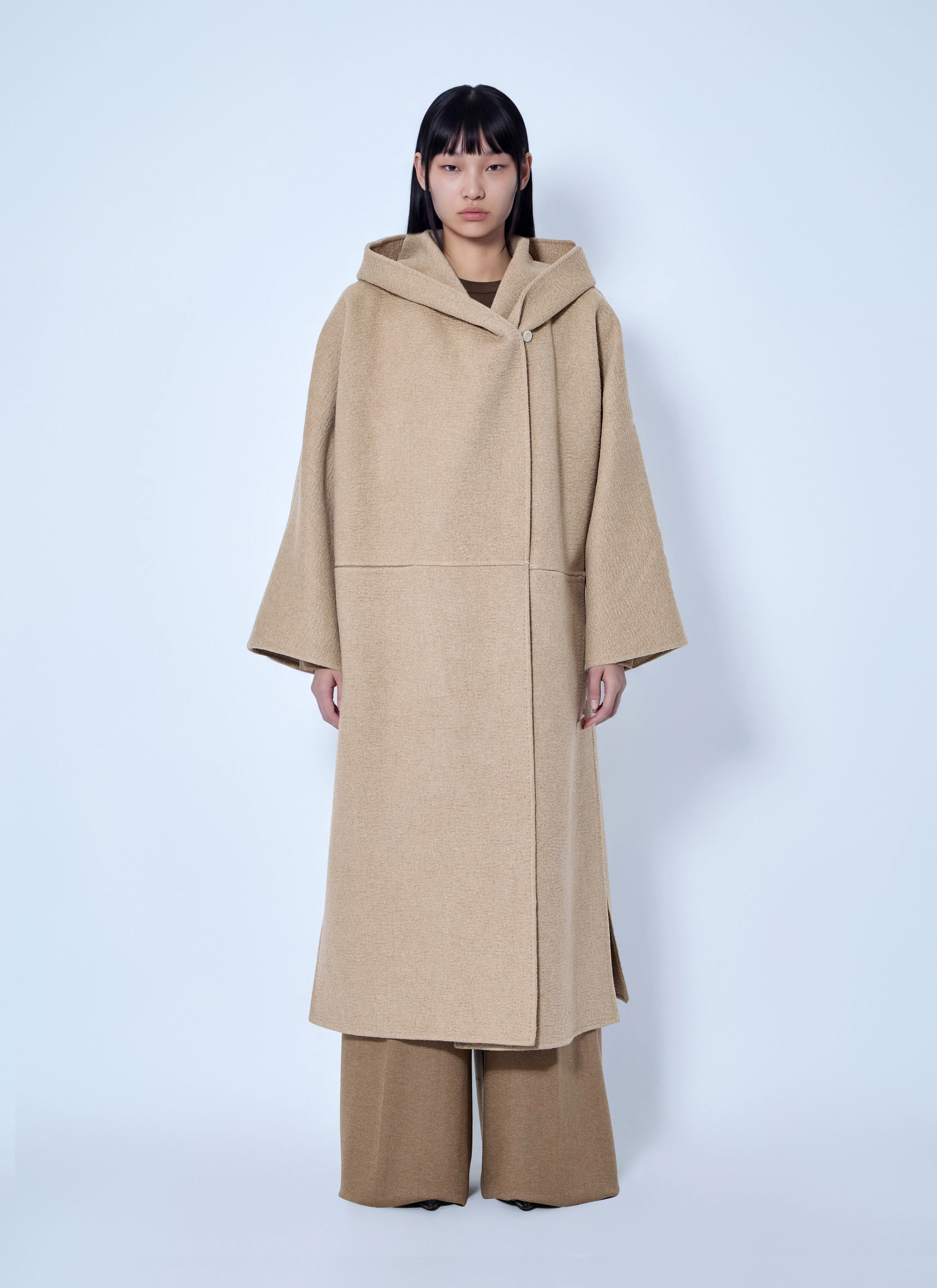 Hooded Camel and Mohair Coat - 1
