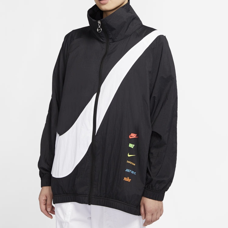 (WMNS) Nike Big Swoosh Jacket 'Black White' DA0981-010 - 4