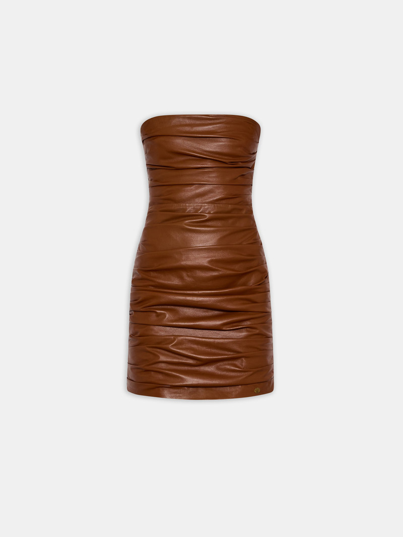 WOMEN'S ROUCHED LEATHER MINI DRESS 1