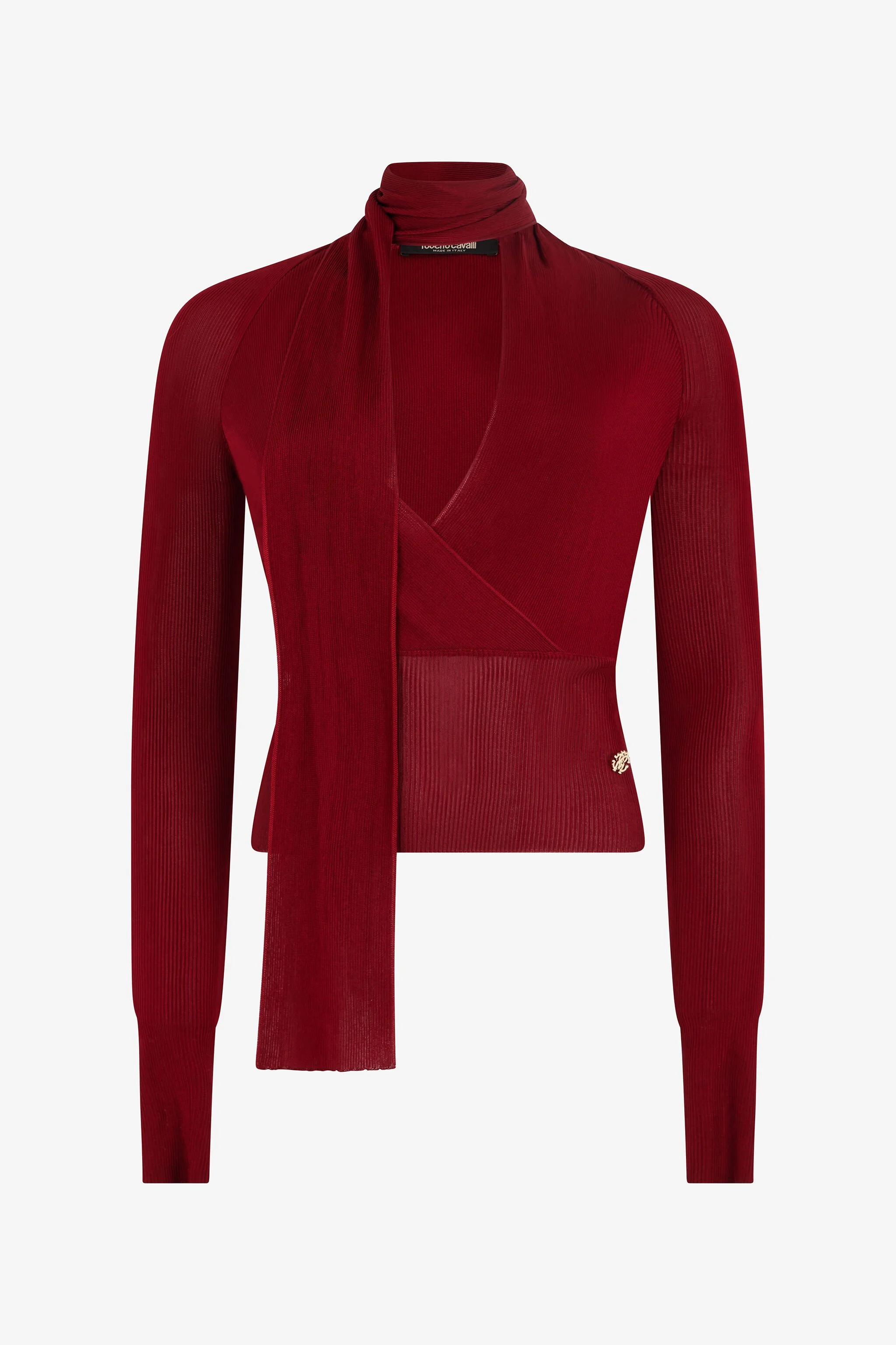 Dark Red Wrap-Over Sweater - 1