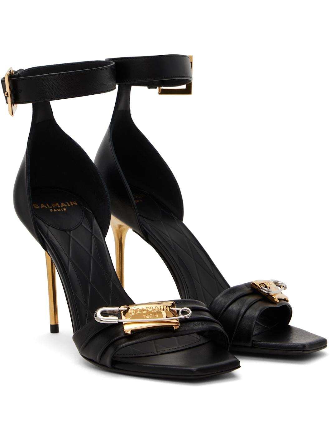 Black Safety-Pin Lambskin Sandals - 4