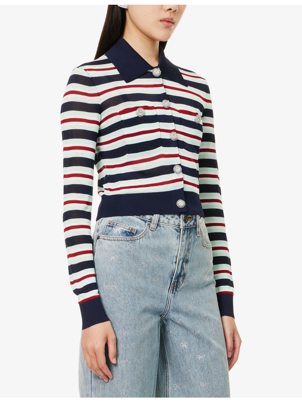 Striped Embellished Knitted Top - 3