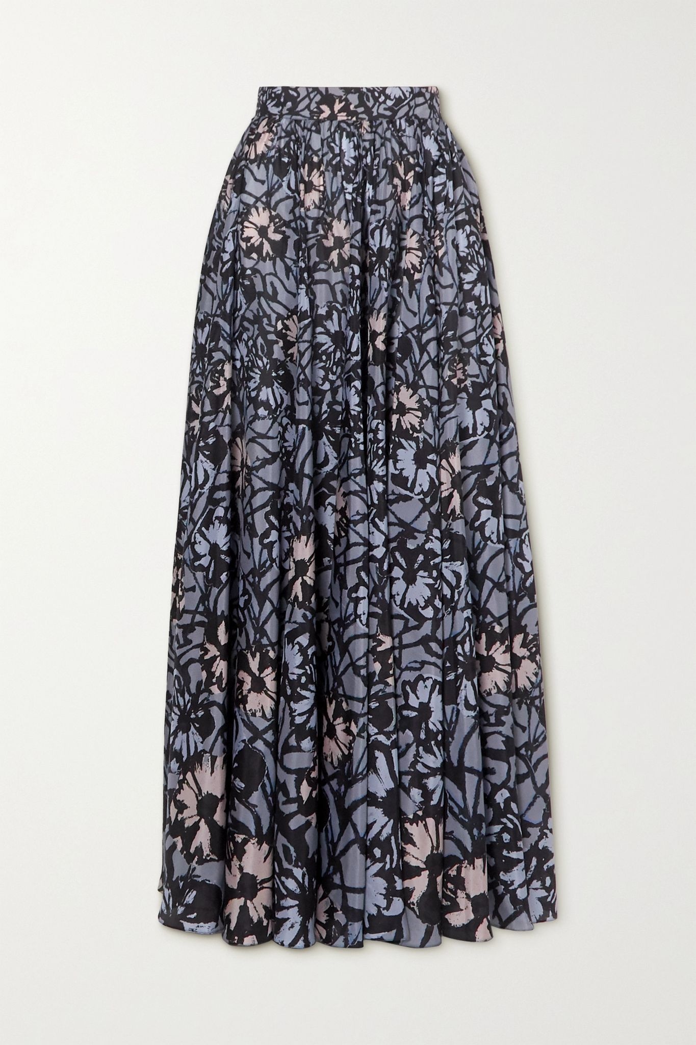 Floral-print silk-habotai maxi skirt - 1