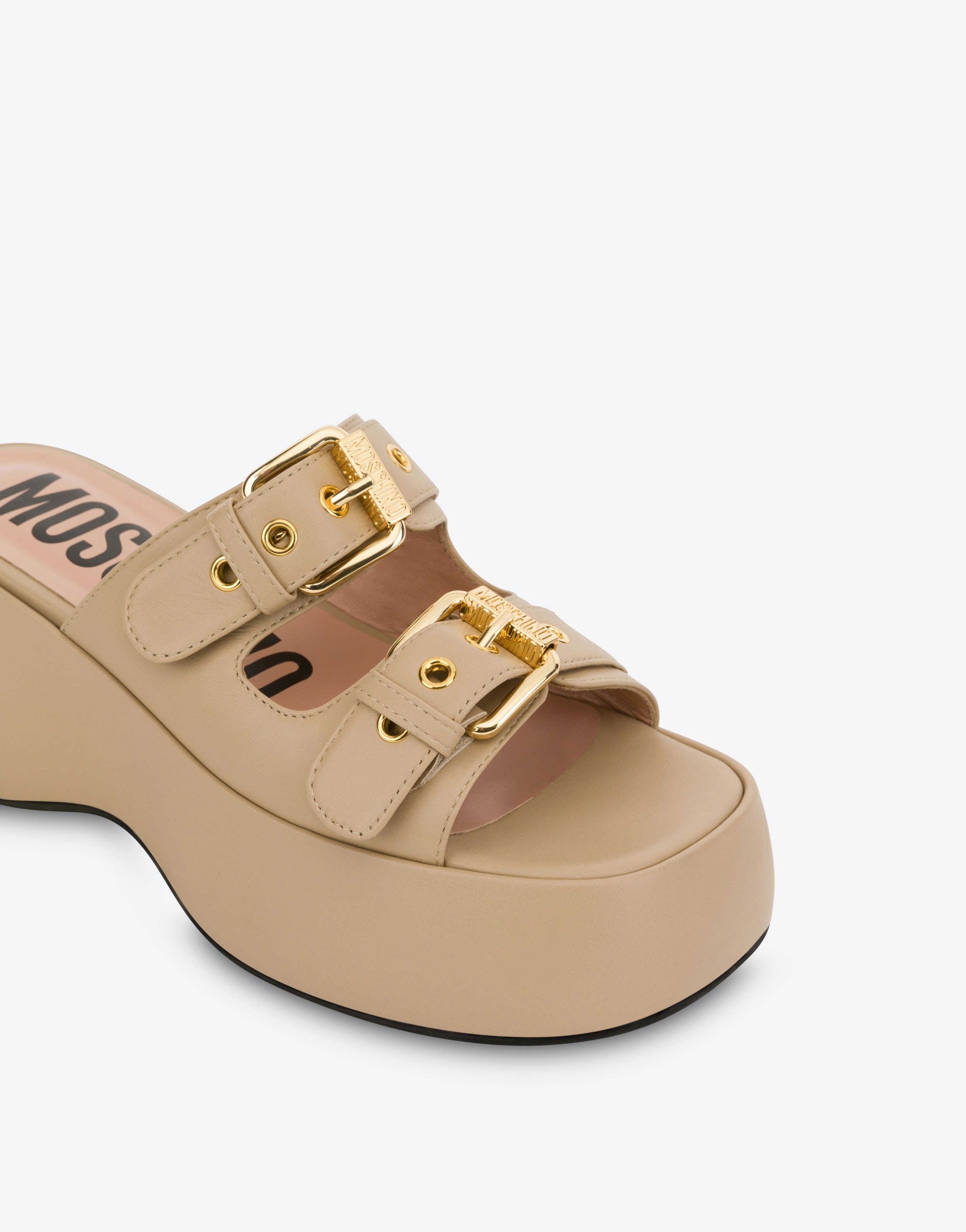 MOSCHINO BUCKLES CALFSKIN PLATFORM SANDALS - 4