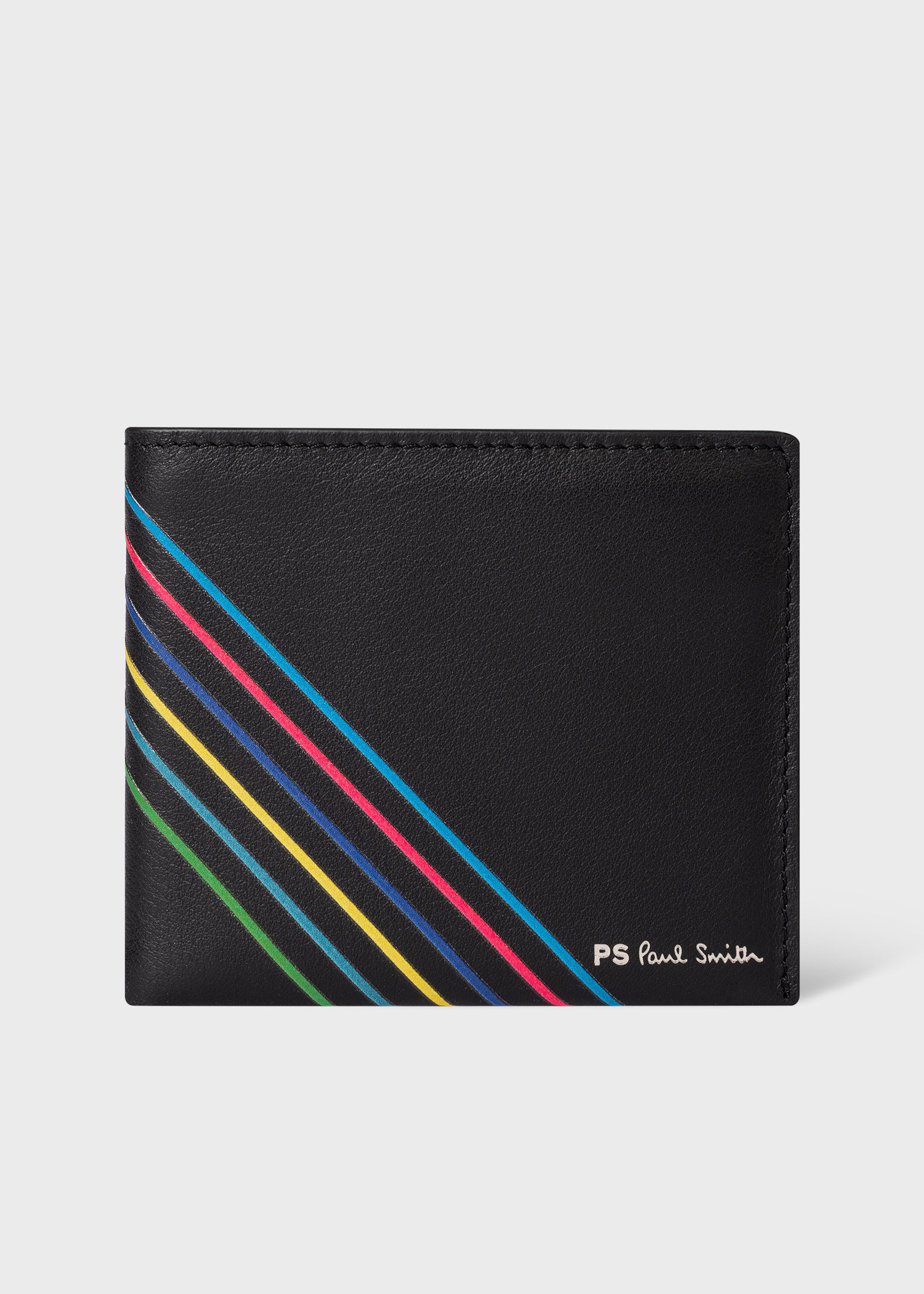 Black Leather 'Sports Stripe' Billfold Wallet - 1