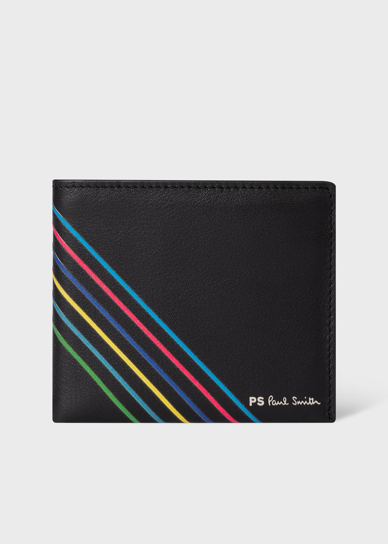 Black Leather 'Sports Stripe' Billfold Wallet 1
